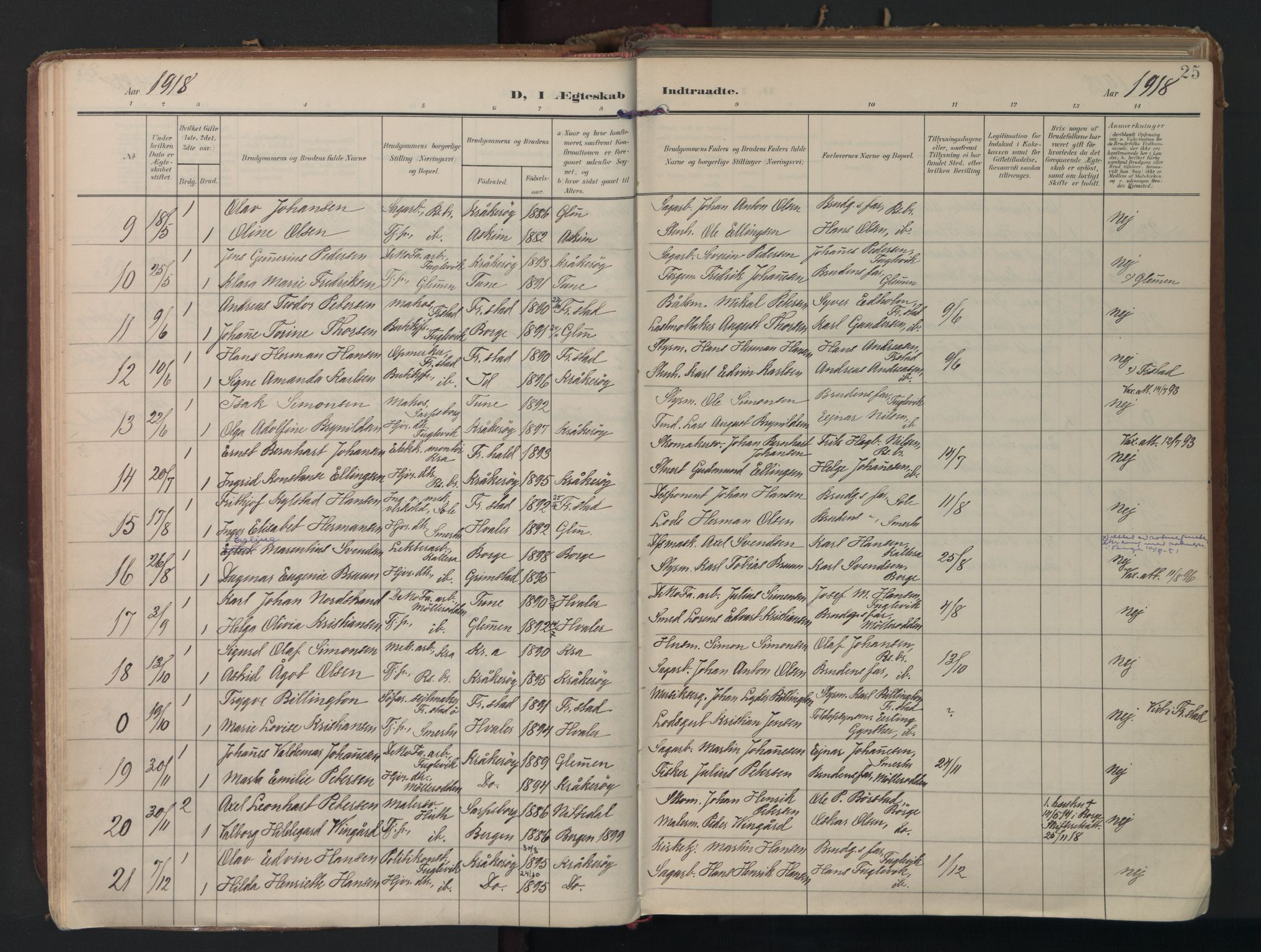 Kråkerøy prestekontor Kirkebøker, AV/SAO-A-10912/F/Fa/L0004: Parish register (official) no. 4, 1908-1965, p. 25