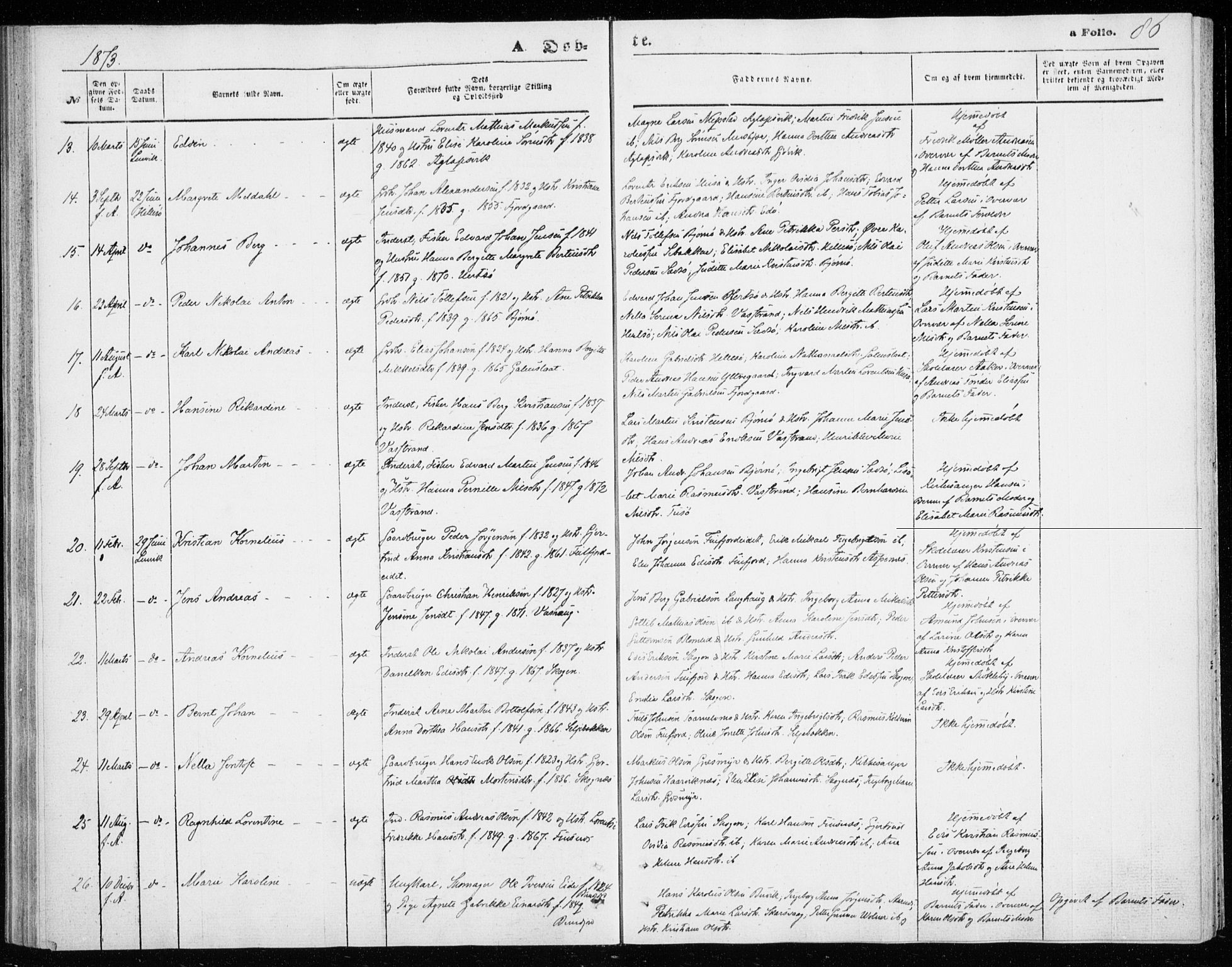 Lenvik sokneprestembete, SATØ/S-1310/H/Ha/Haa/L0009kirke: Parish register (official) no. 9, 1866-1873, p. 86