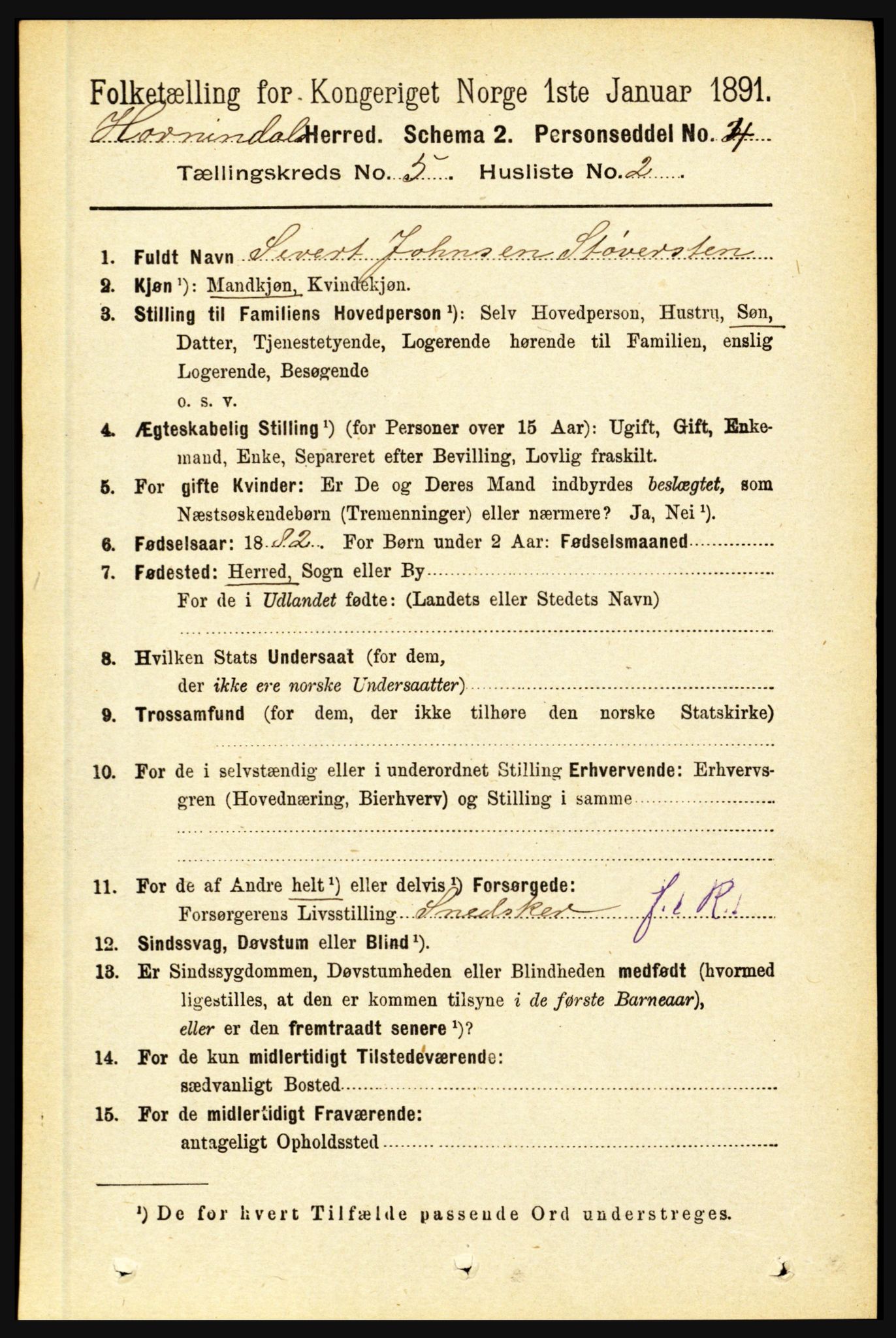 RA, 1891 census for 1444 Hornindal, 1891, p. 1149