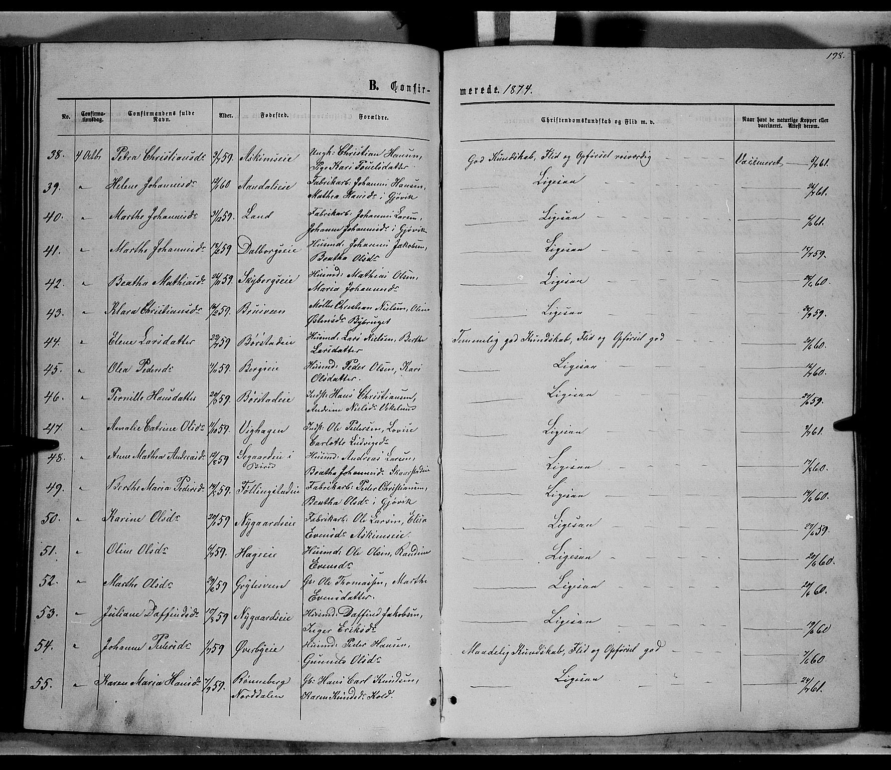 Vardal prestekontor, SAH/PREST-100/H/Ha/Hab/L0006: Parish register (copy) no. 6, 1869-1881, p. 198