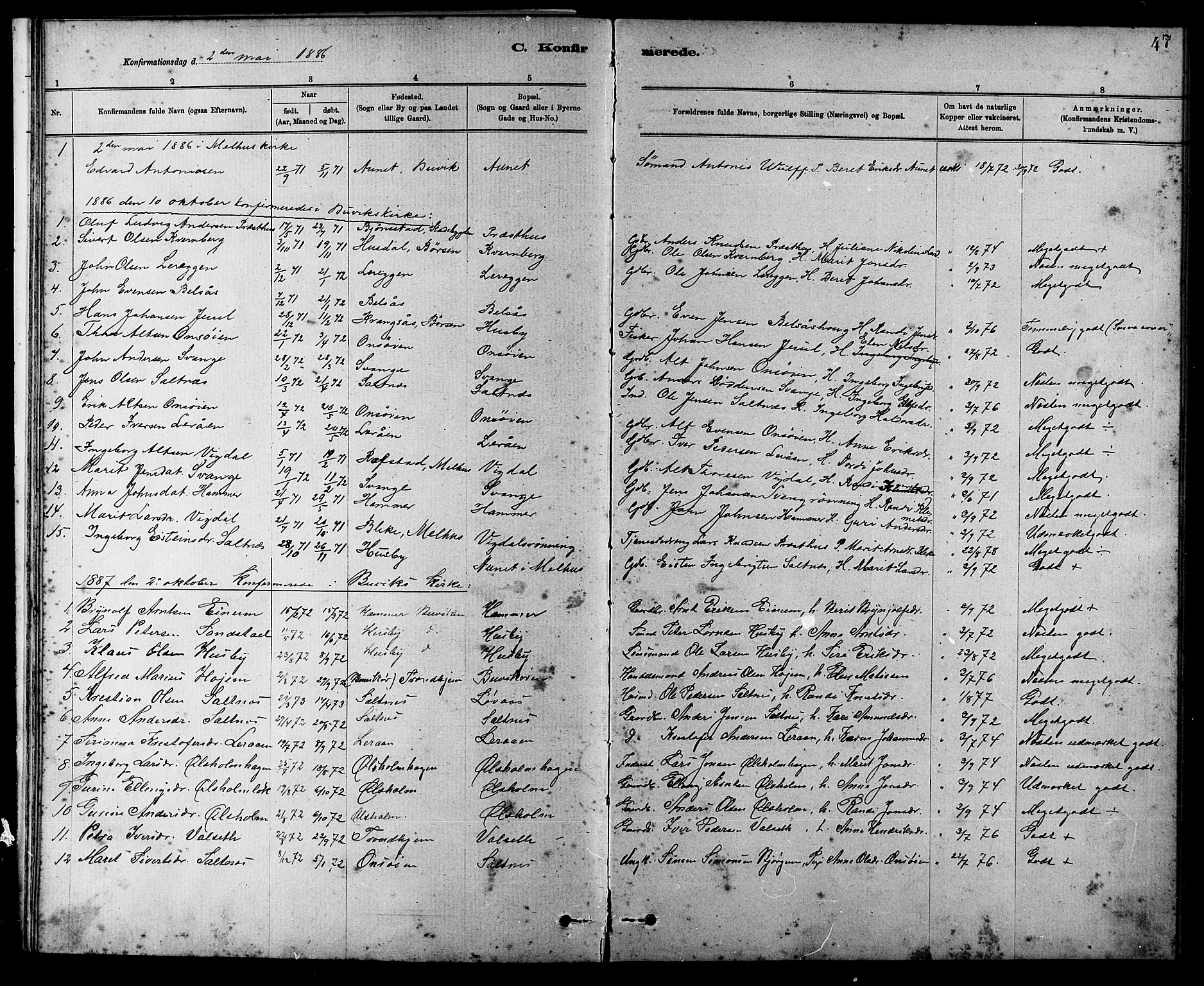 Ministerialprotokoller, klokkerbøker og fødselsregistre - Sør-Trøndelag, SAT/A-1456/666/L0790: Parish register (copy) no. 666C03, 1885-1908, p. 47