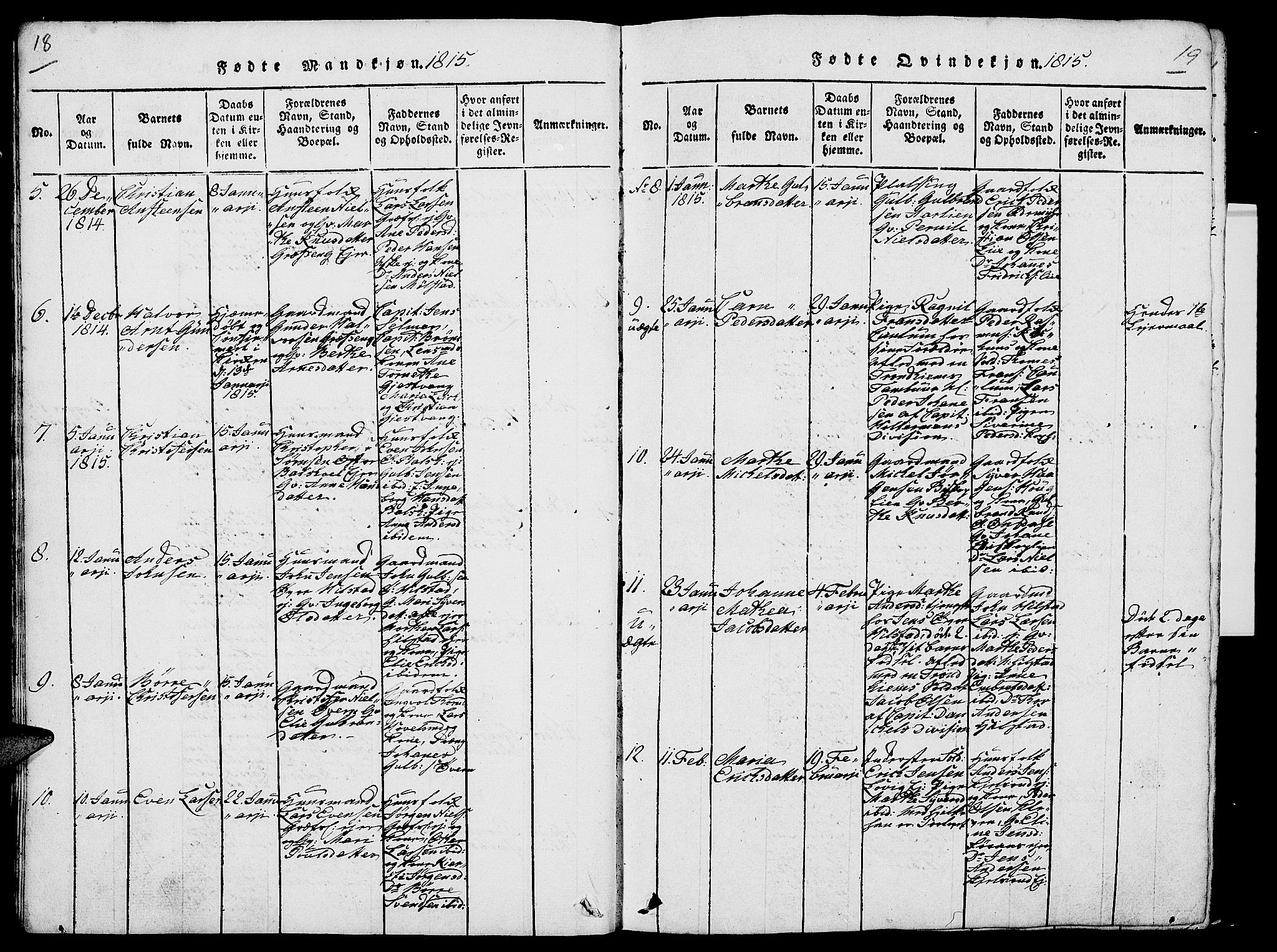 Nes prestekontor, Hedmark, AV/SAH-PREST-020/L/La/L0003: Parish register (copy) no. 3, 1814-1831, p. 18-19