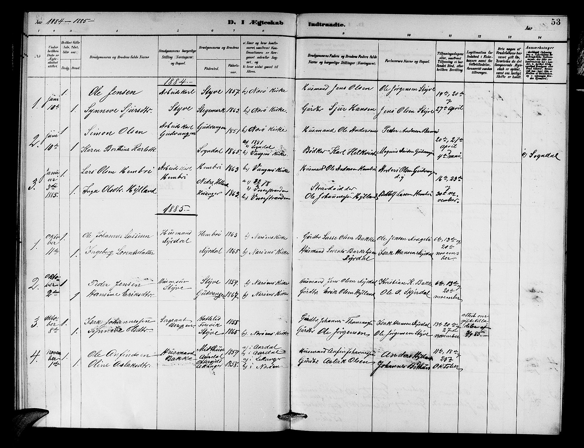 Aurland sokneprestembete, SAB/A-99937/H/Hb/Hbc/L0002: Parish register (copy) no. C 2, 1883-1900, p. 53