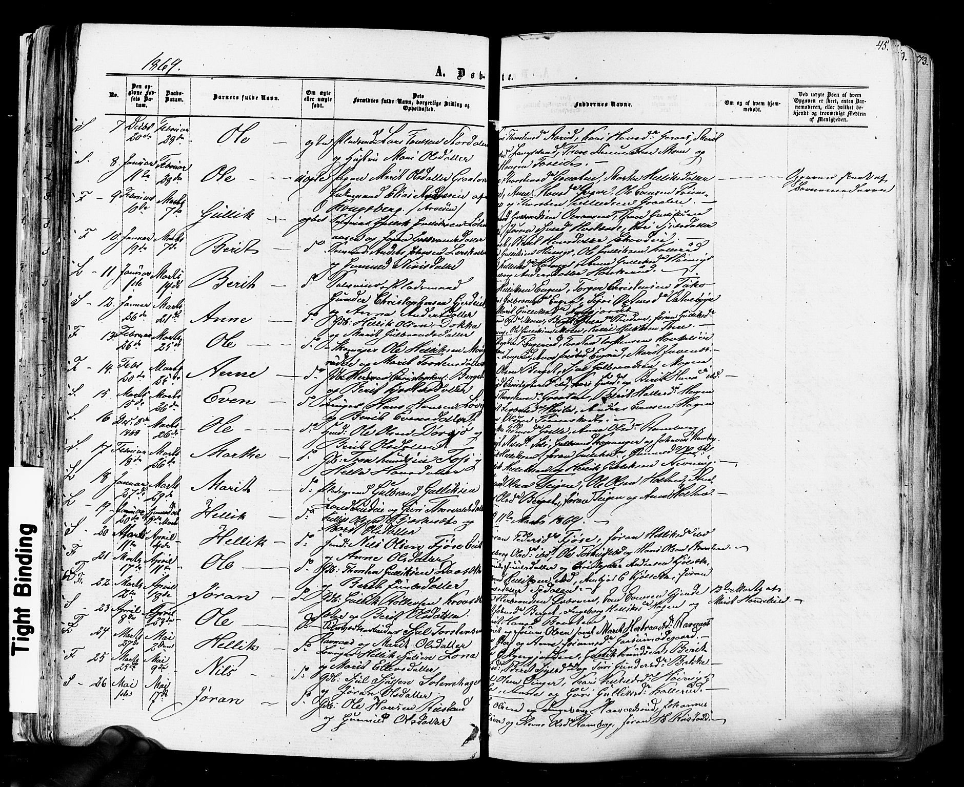 Flesberg kirkebøker, AV/SAKO-A-18/F/Fa/L0007: Parish register (official) no. I 7, 1861-1878, p. 45