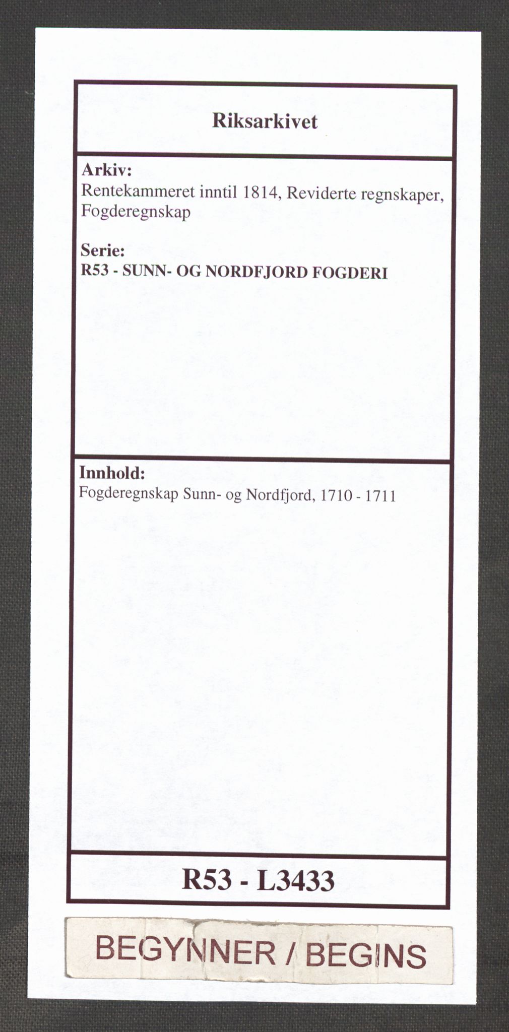 Rentekammeret inntil 1814, Reviderte regnskaper, Fogderegnskap, RA/EA-4092/R53/L3433: Fogderegnskap Sunn- og Nordfjord, 1710-1711, p. 1