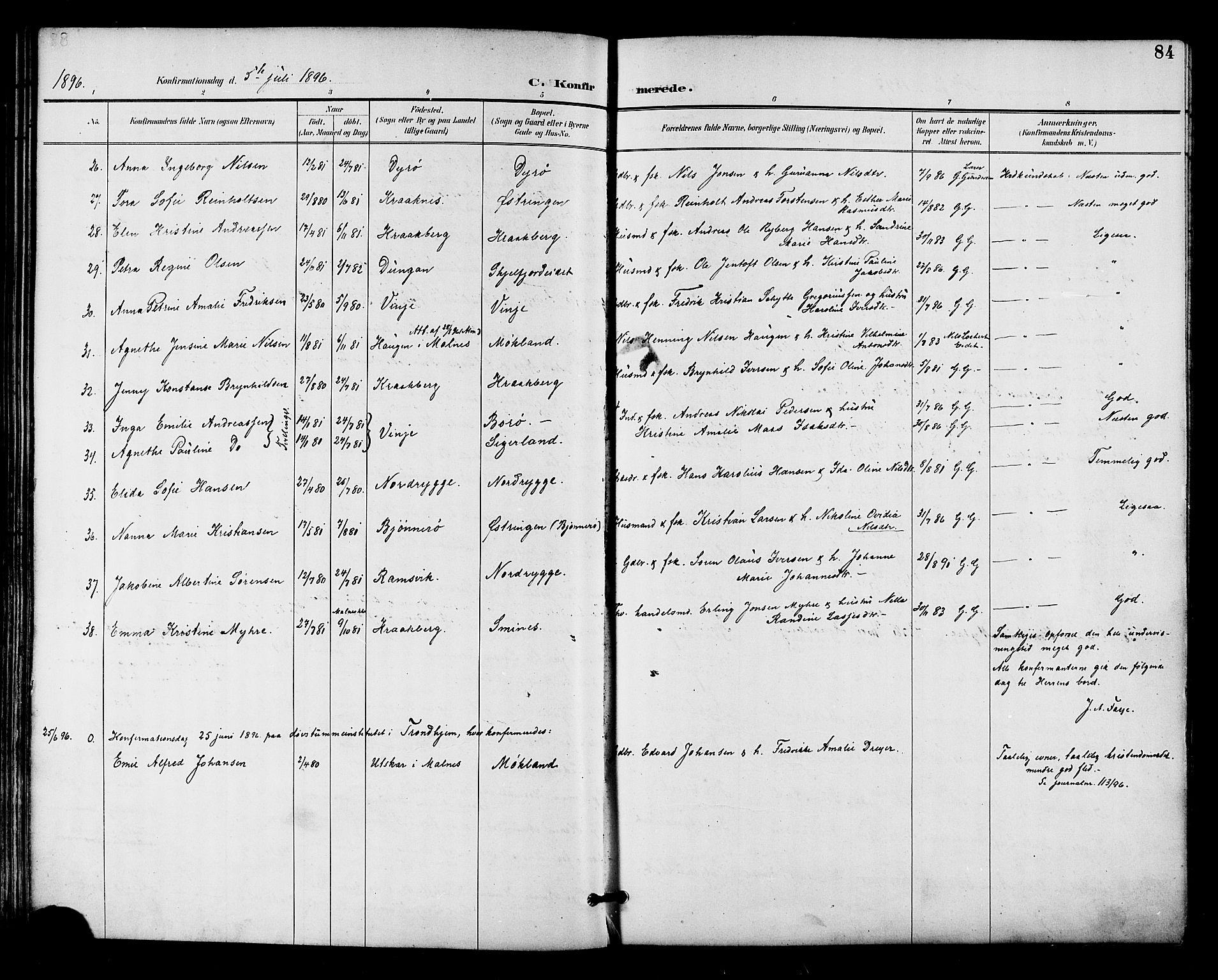 Ministerialprotokoller, klokkerbøker og fødselsregistre - Nordland, AV/SAT-A-1459/893/L1338: Parish register (official) no. 893A10, 1894-1903, p. 84