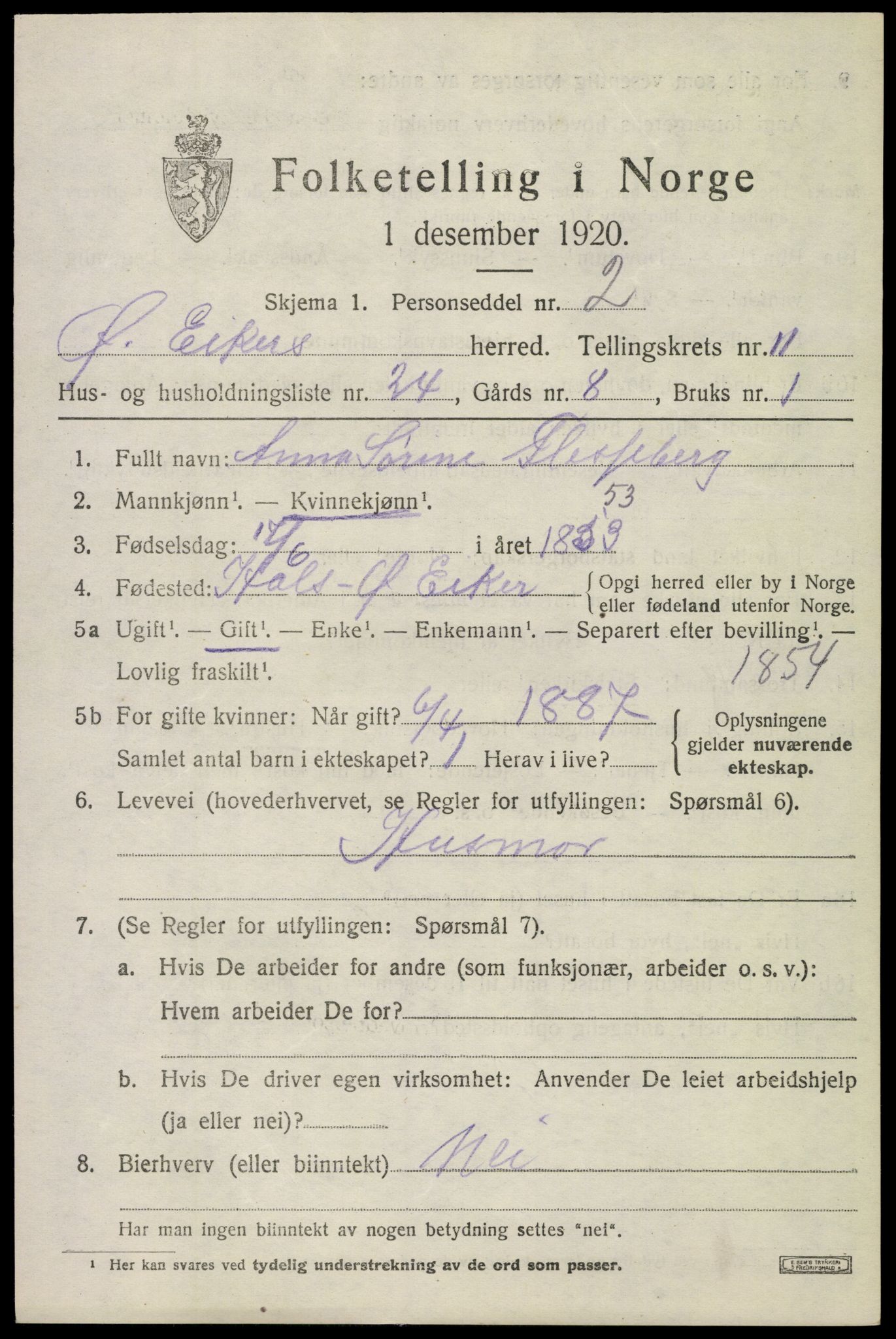 SAKO, 1920 census for Øvre Eiker, 1920, p. 17560