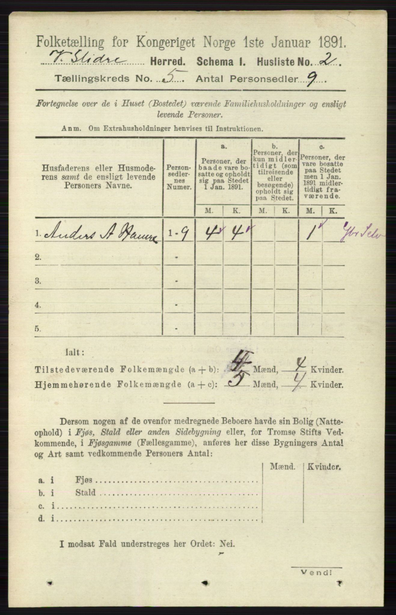 RA, 1891 census for 0543 Vestre Slidre, 1891, p. 1690