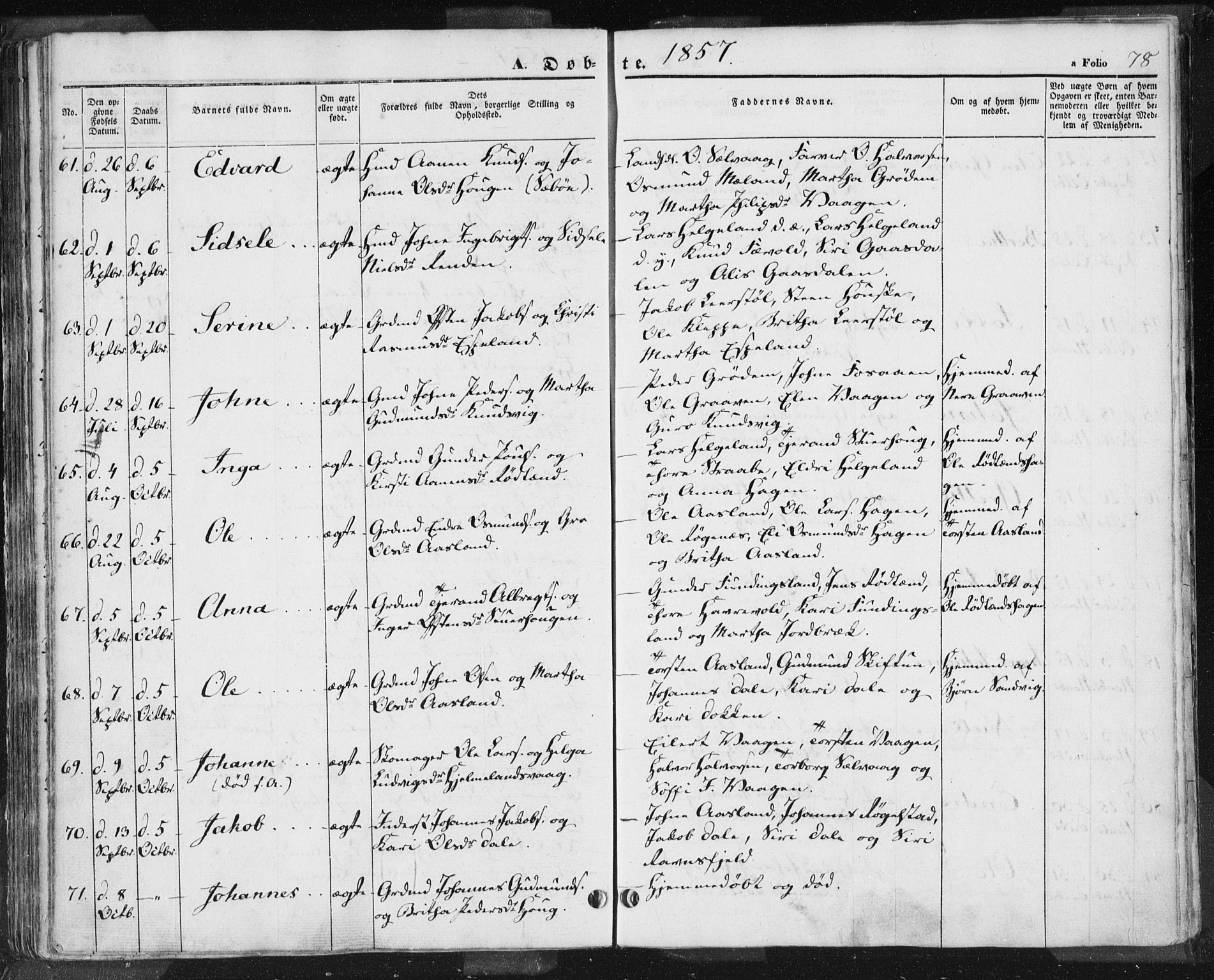 Hjelmeland sokneprestkontor, AV/SAST-A-101843/01/IV/L0009: Parish register (official) no. A 9, 1846-1860, p. 78