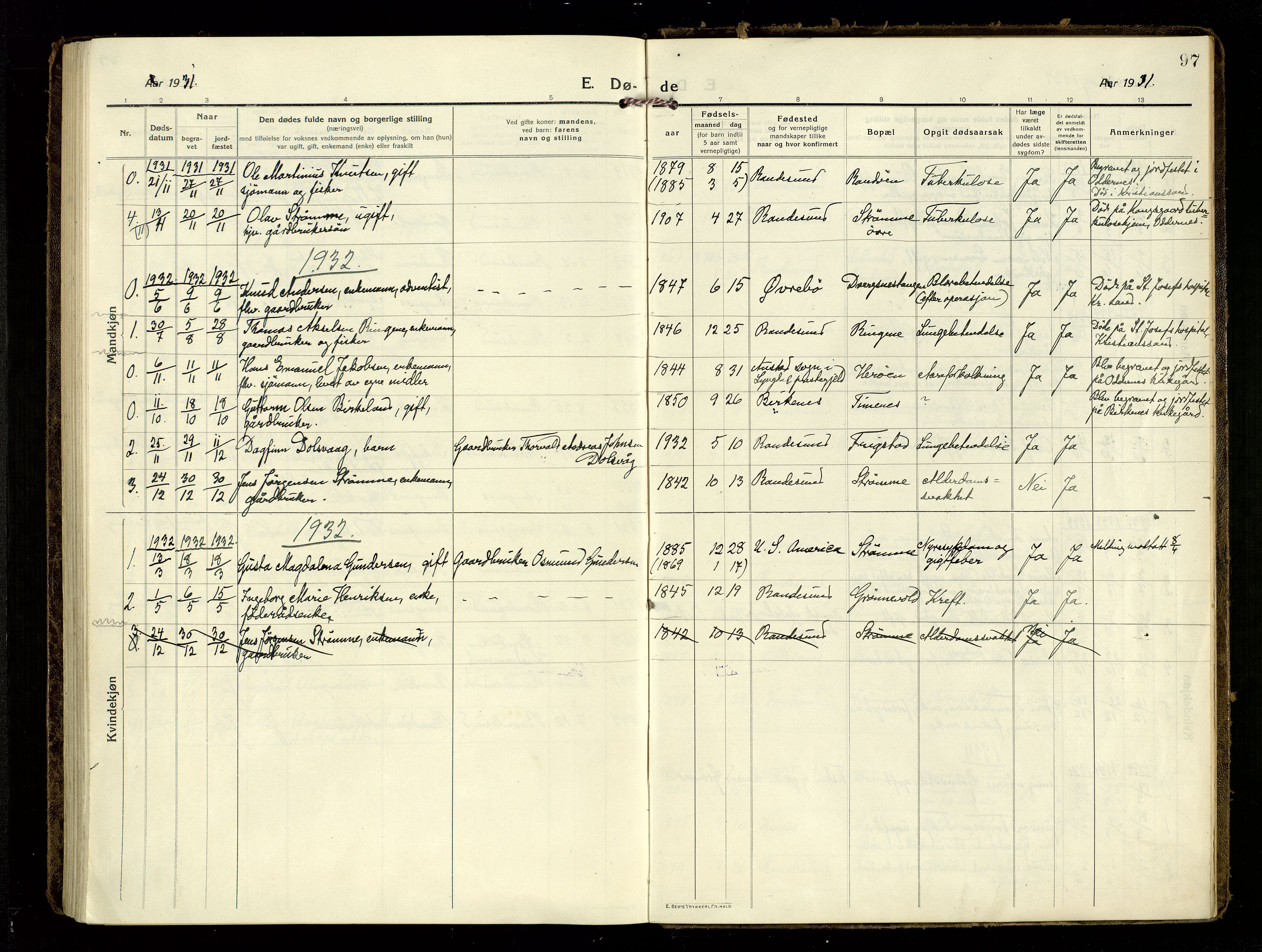 Oddernes sokneprestkontor, SAK/1111-0033/F/Fa/Fab/L0004: Parish register (official) no. A 4, 1916-1935, p. 97