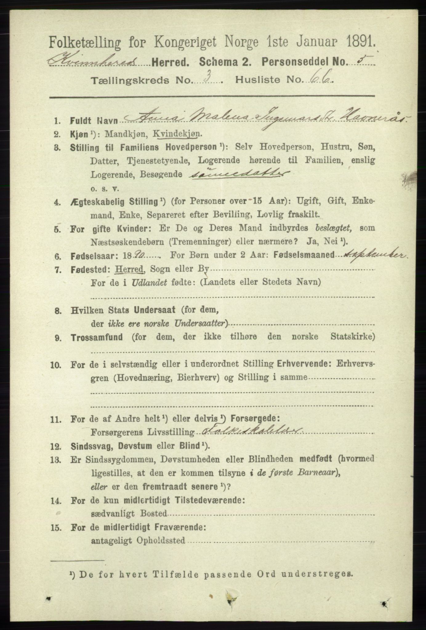 RA, 1891 census for 1224 Kvinnherad, 1891, p. 1330