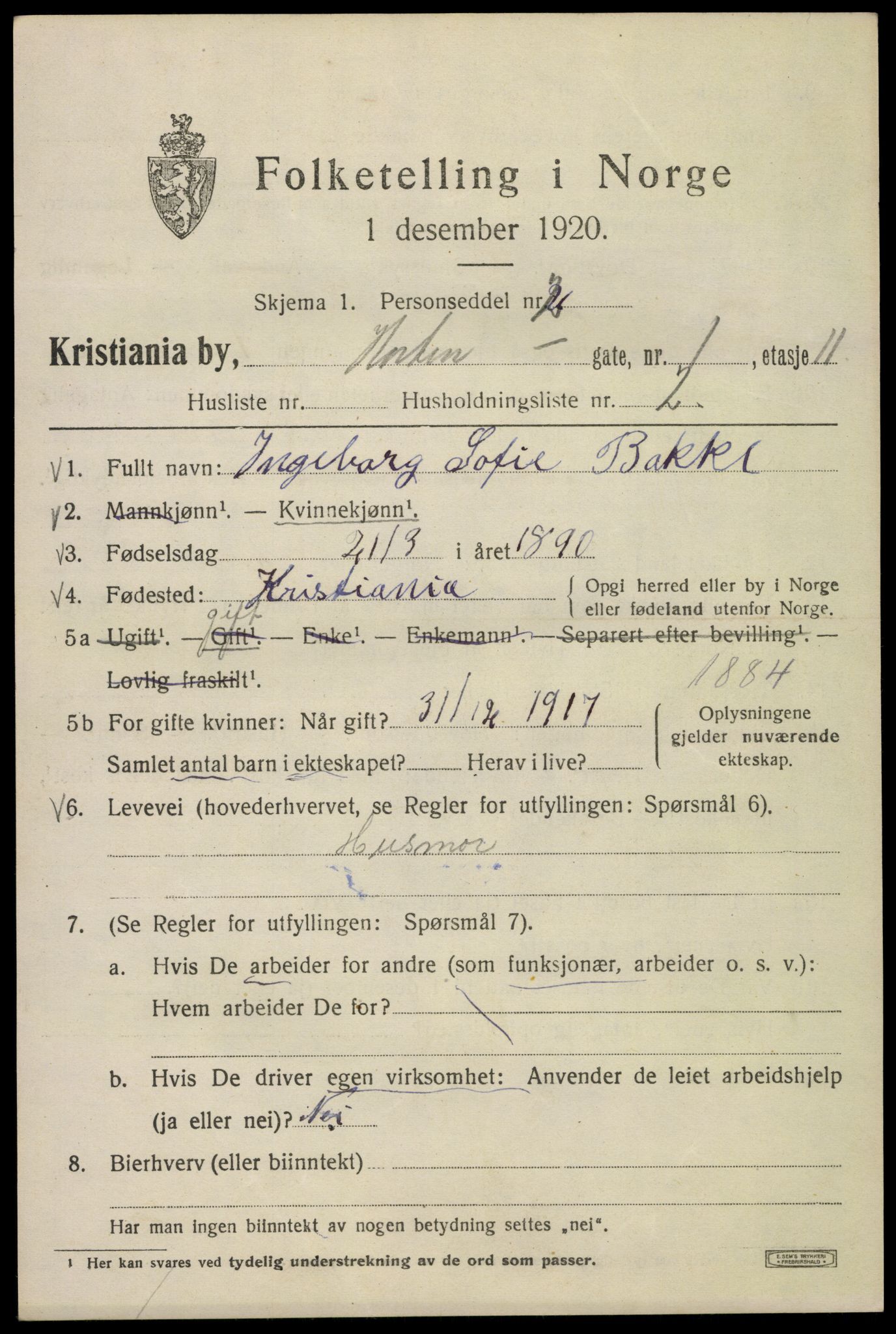 SAO, 1920 census for Kristiania, 1920, p. 298943