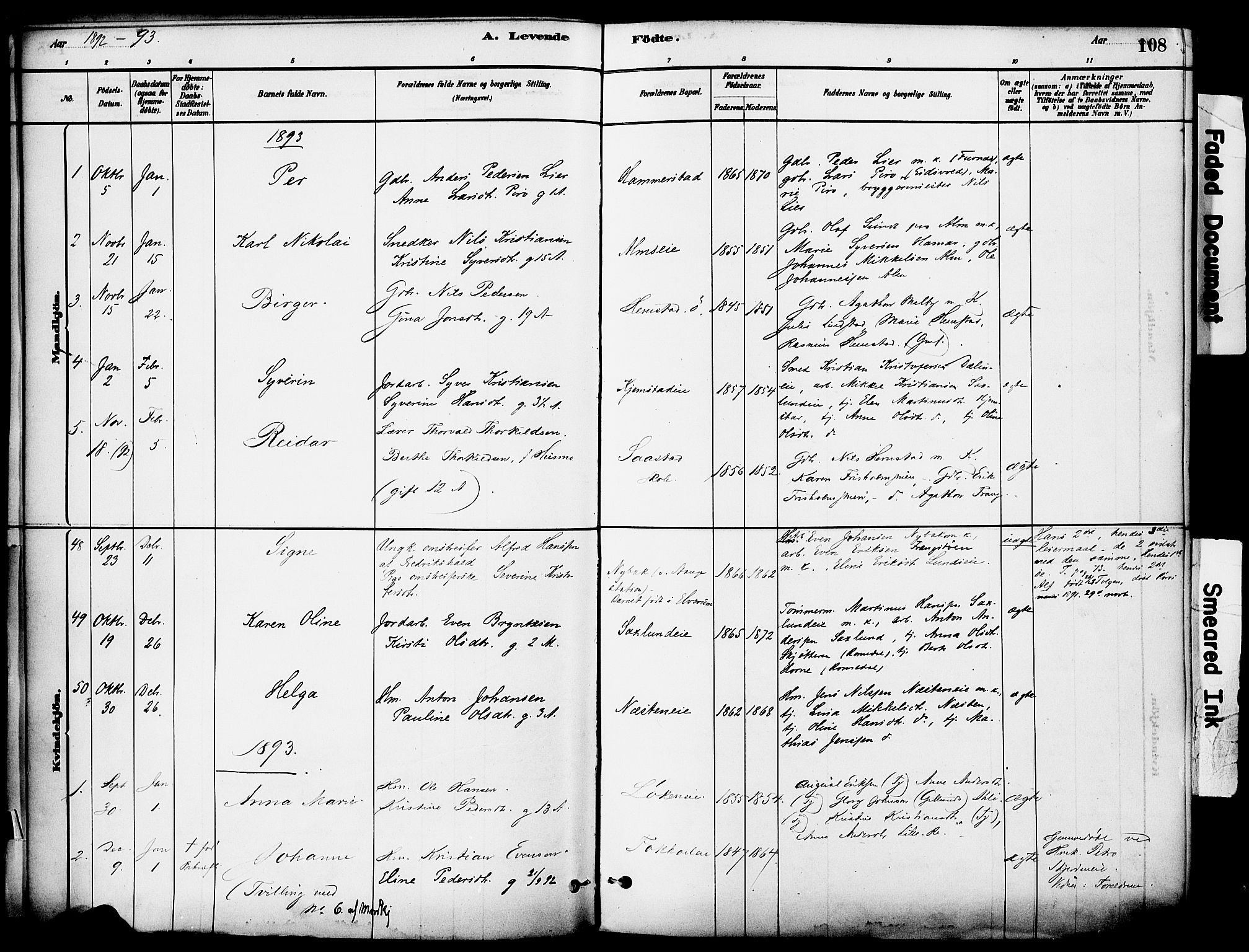 Stange prestekontor, SAH/PREST-002/K/L0017: Parish register (official) no. 17, 1880-1893, p. 108