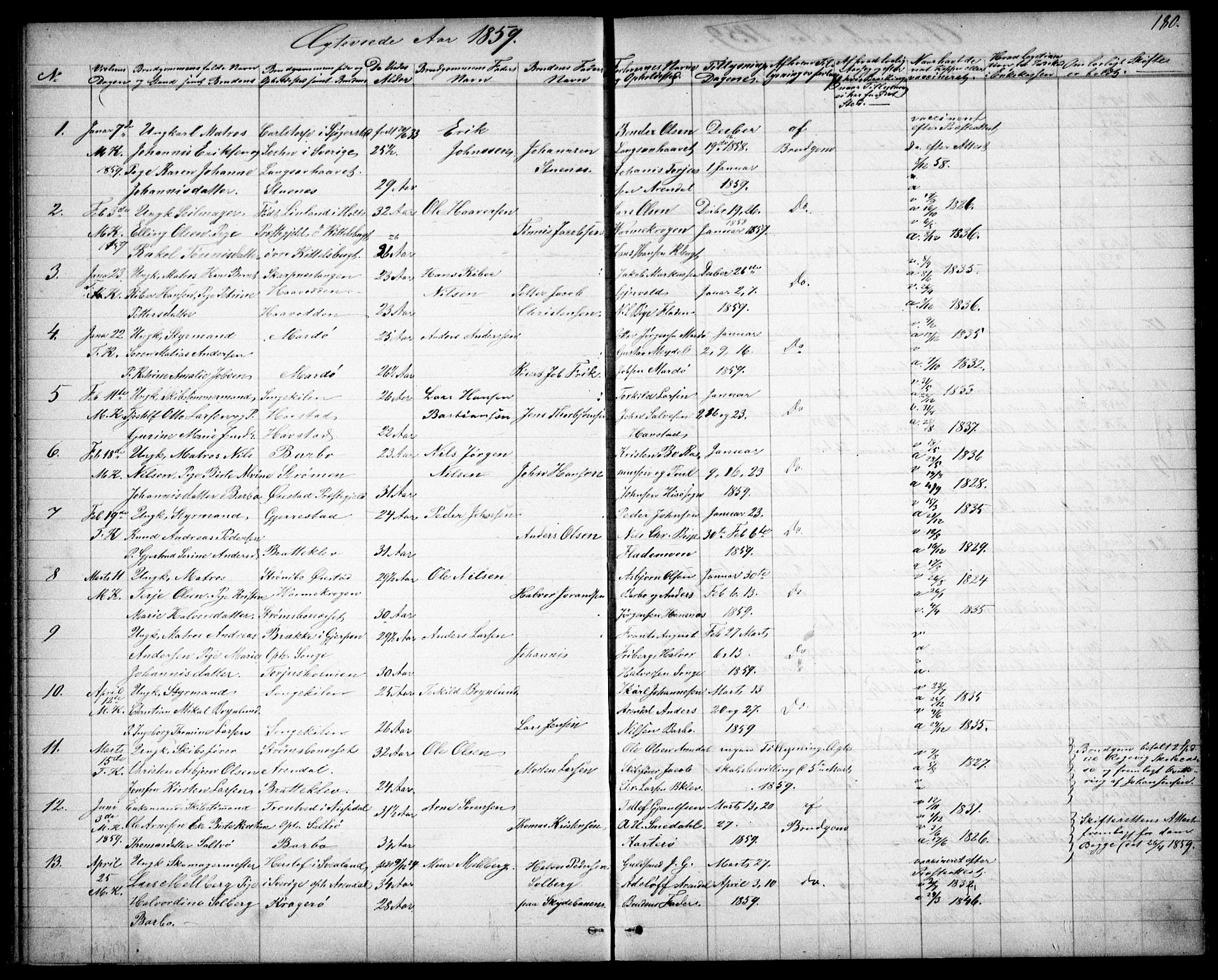 Tromøy sokneprestkontor, AV/SAK-1111-0041/F/Fb/L0003: Parish register (copy) no. B 3, 1859-1868, p. 180