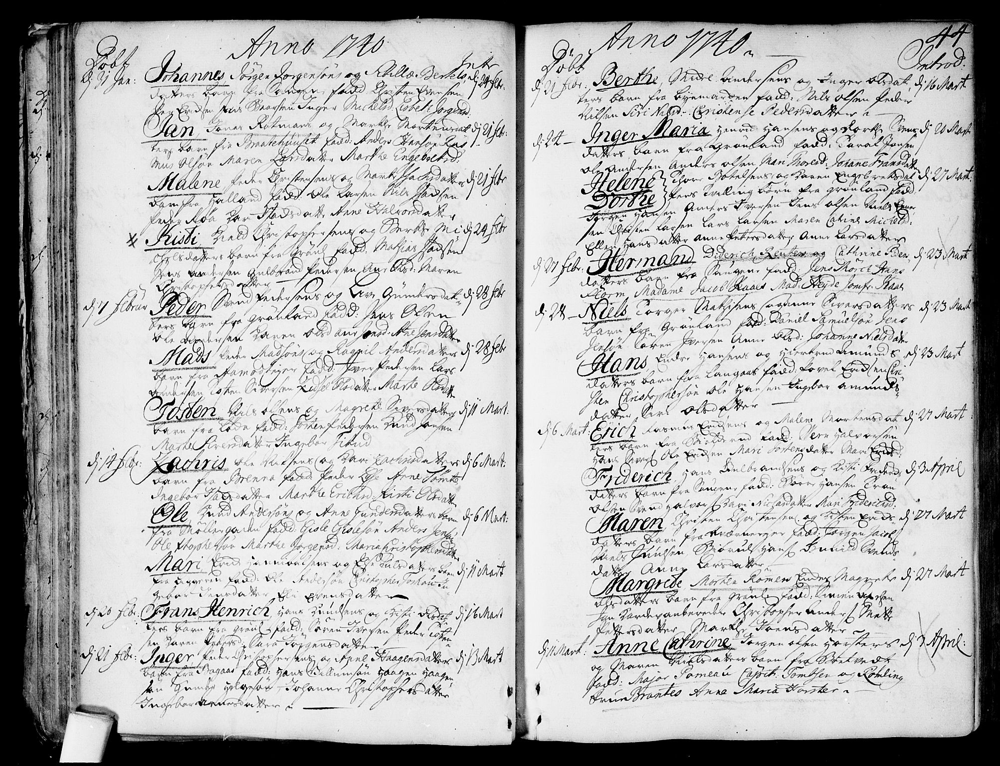 Aker prestekontor kirkebøker, SAO/A-10861/F/L0007: Parish register (official) no. 7, 1734-1748, p. 44