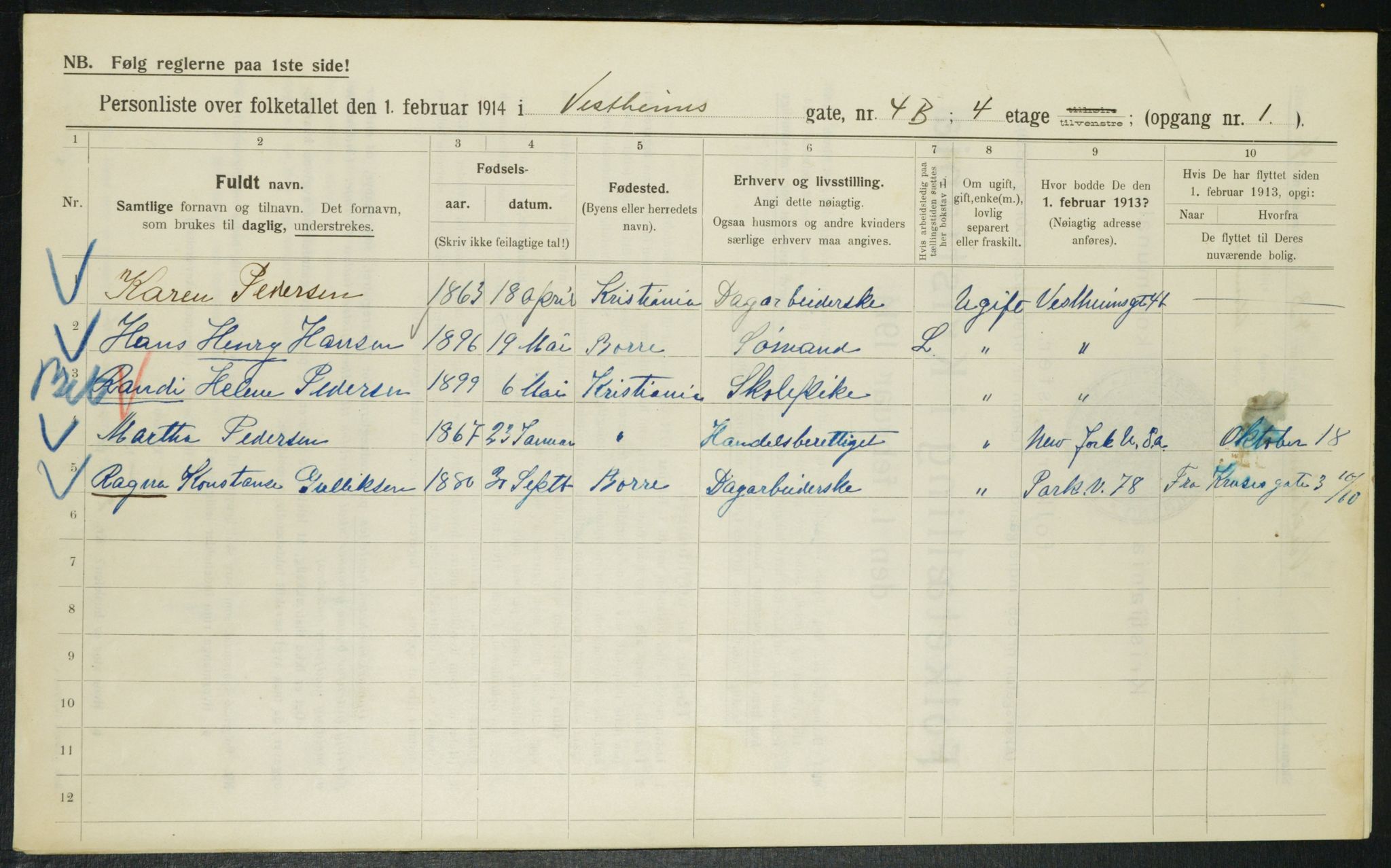 OBA, Municipal Census 1914 for Kristiania, 1914, p. 123513