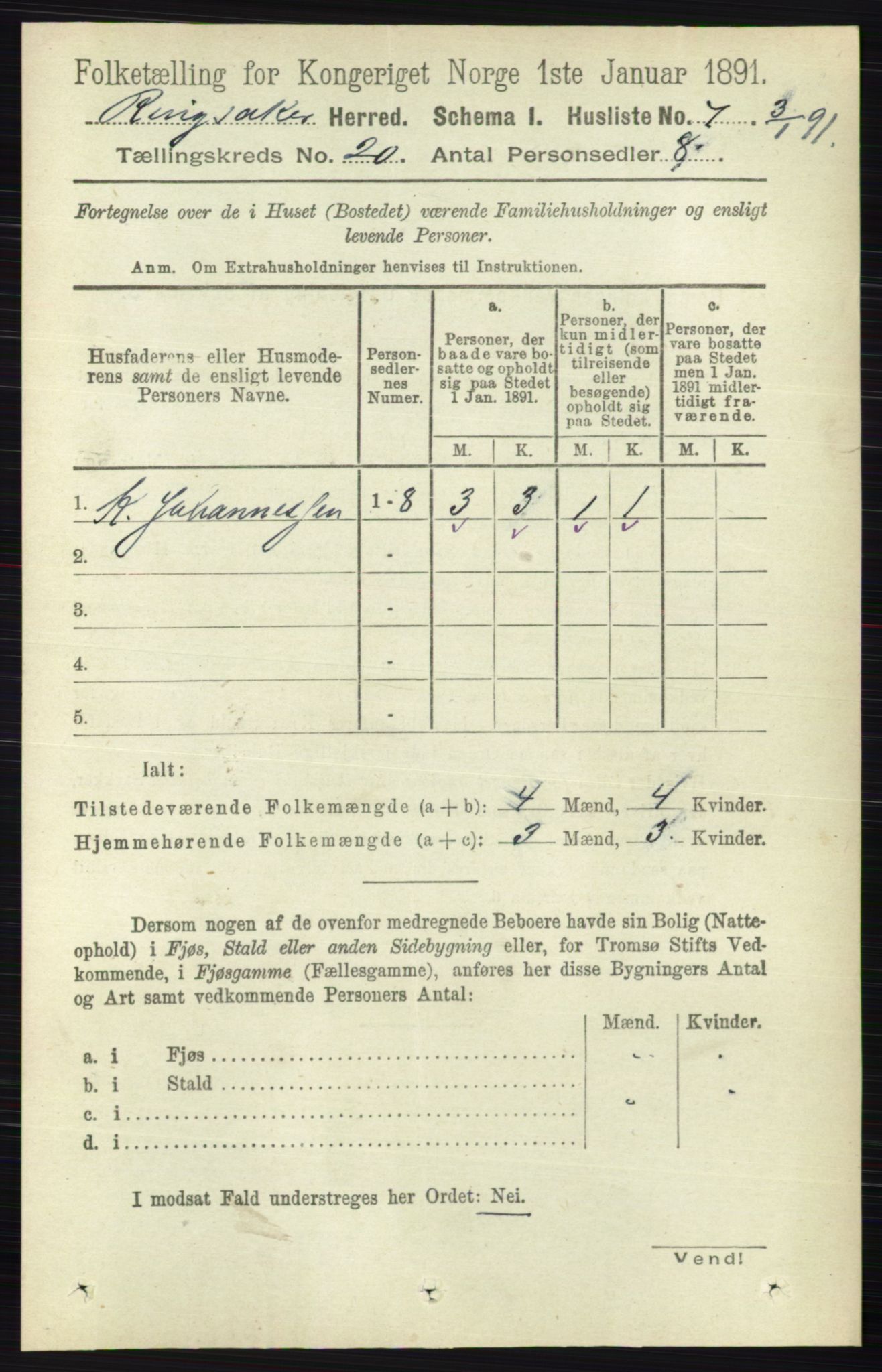 RA, 1891 census for 0412 Ringsaker, 1891, p. 11021