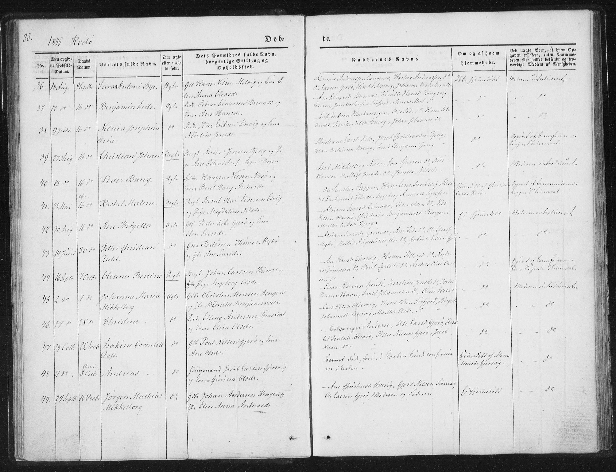 Ministerialprotokoller, klokkerbøker og fødselsregistre - Nordland, AV/SAT-A-1459/841/L0602: Parish register (official) no. 841A08 /1, 1845-1859, p. 38