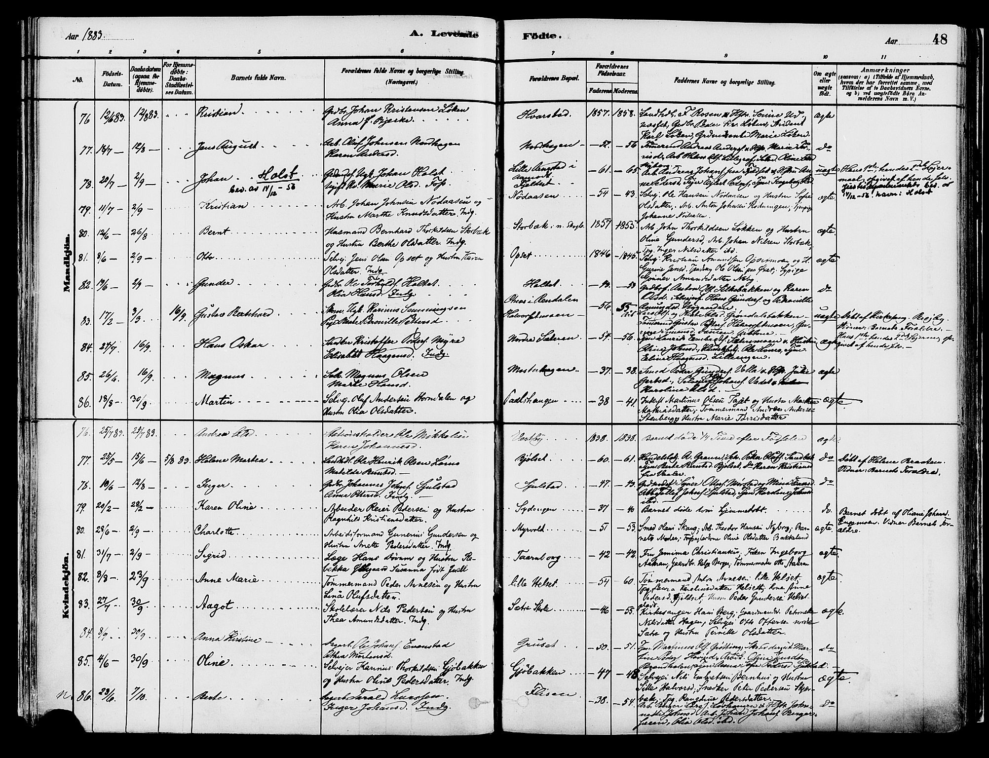 Elverum prestekontor, AV/SAH-PREST-044/H/Ha/Haa/L0013: Parish register (official) no. 13, 1880-1890, p. 48