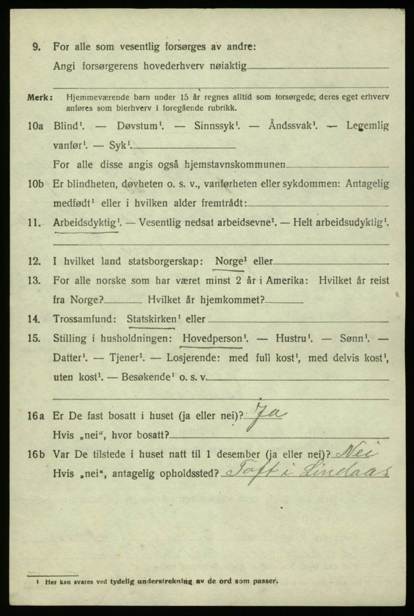 SAB, 1920 census for Hosanger, 1920, p. 5852