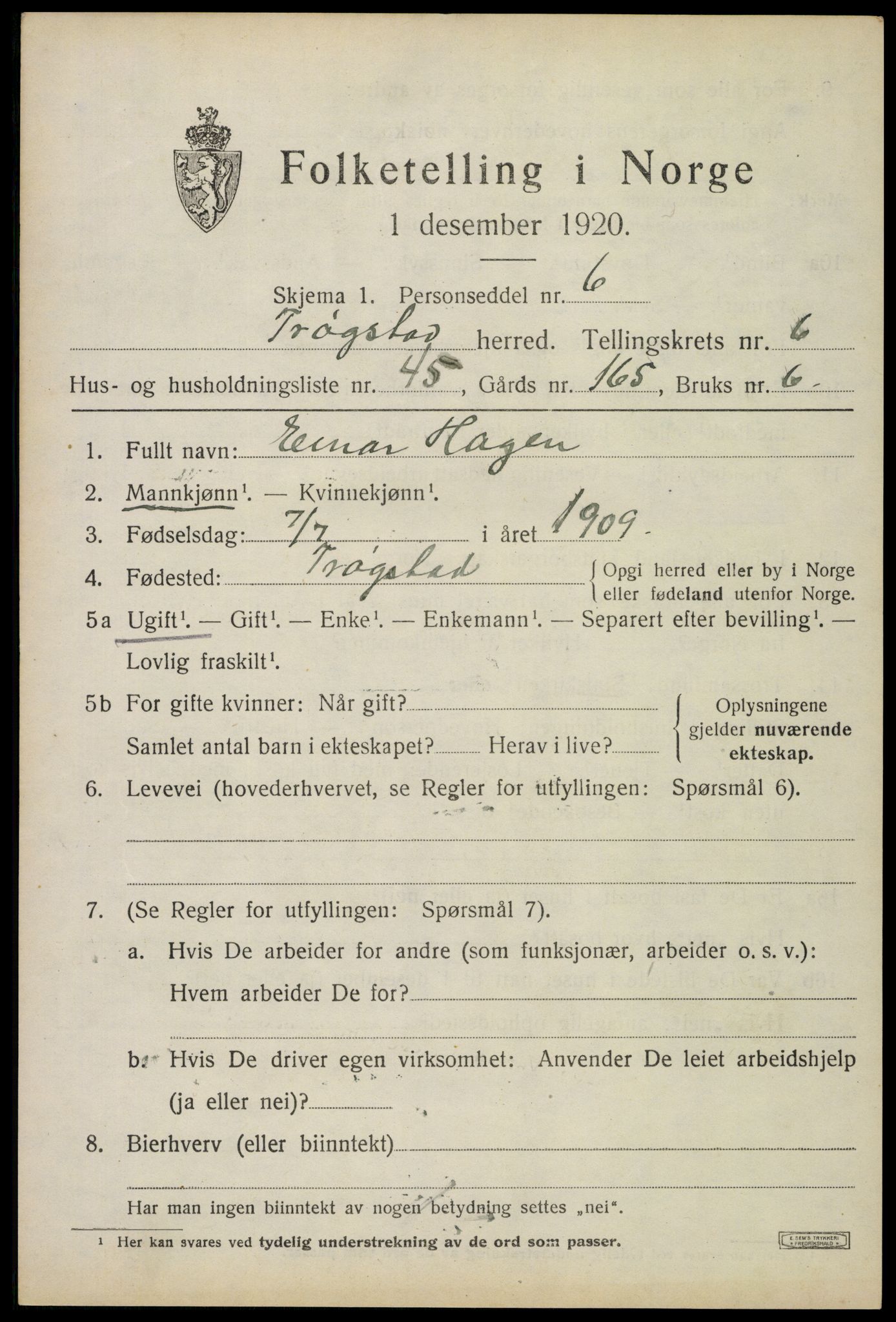 SAO, 1920 census for Trøgstad, 1920, p. 7086