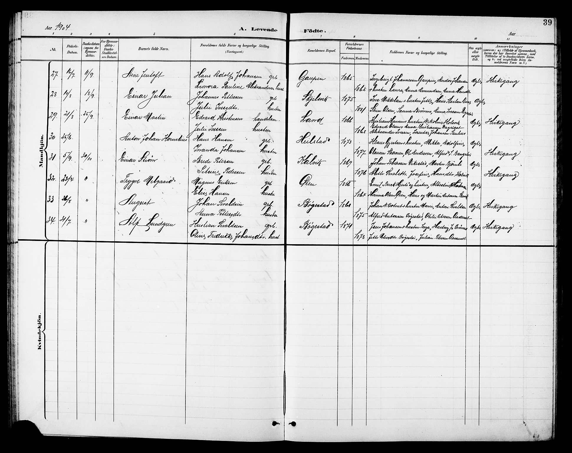 Ministerialprotokoller, klokkerbøker og fødselsregistre - Nordland, AV/SAT-A-1459/810/L0161: Parish register (copy) no. 810C04, 1897-1910, p. 39