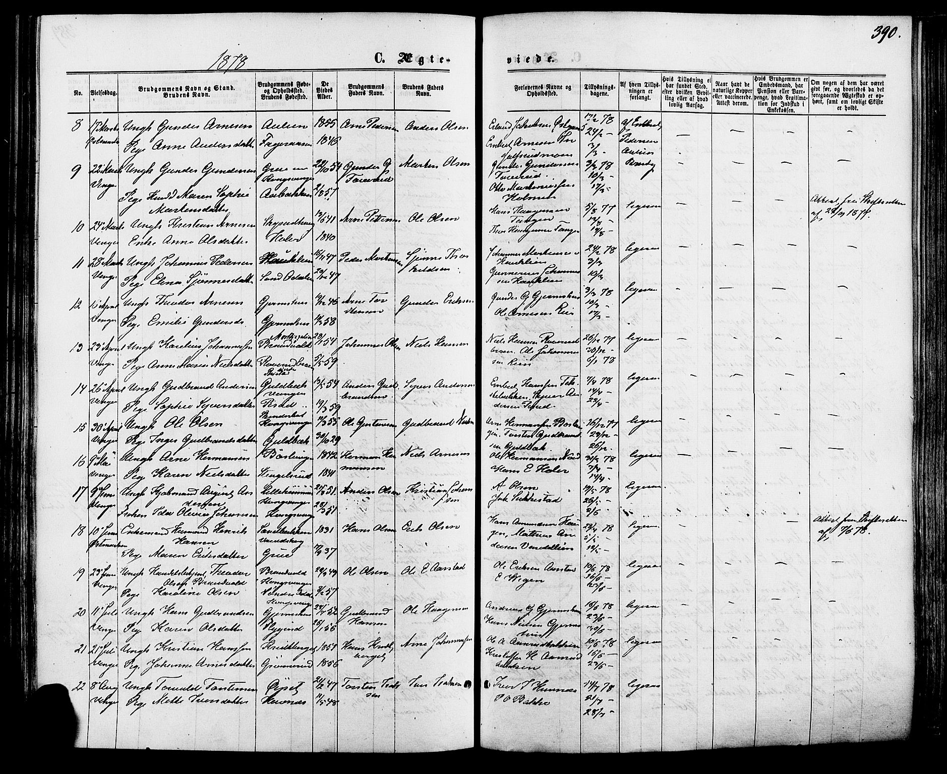 Vinger prestekontor, AV/SAH-PREST-024/H/Ha/Haa/L0012: Parish register (official) no. 12, 1871-1880, p. 390