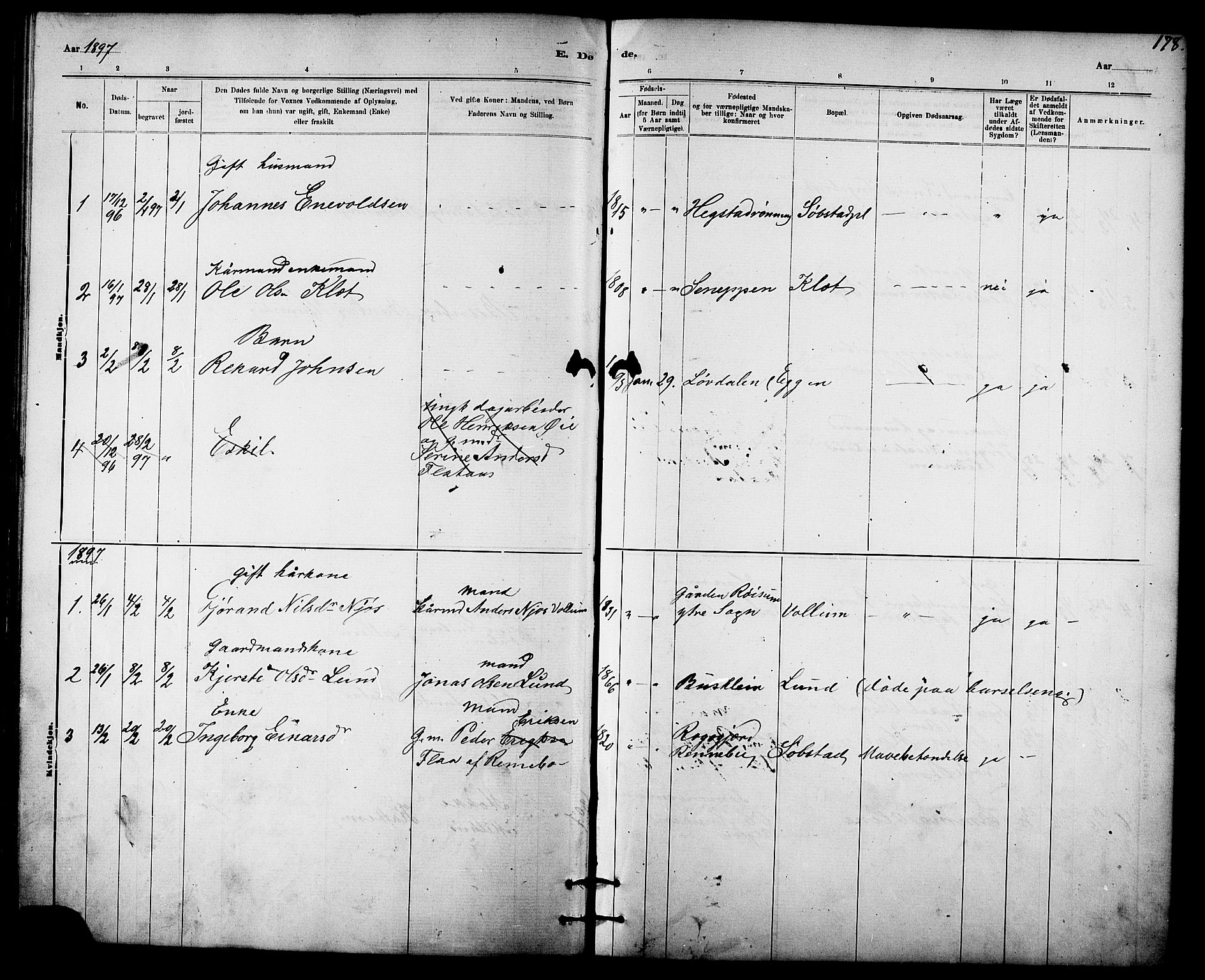 Ministerialprotokoller, klokkerbøker og fødselsregistre - Sør-Trøndelag, SAT/A-1456/613/L0395: Parish register (copy) no. 613C03, 1887-1909, p. 178