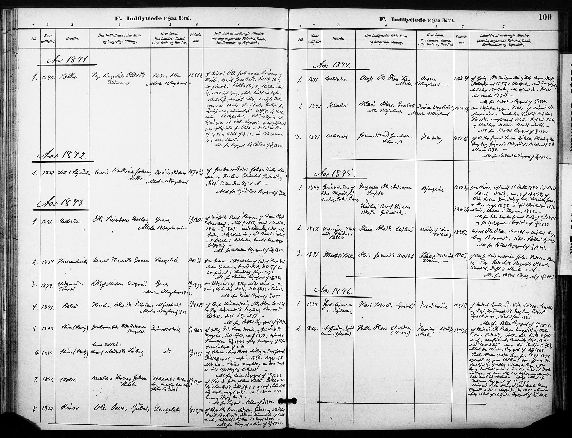 Ministerialprotokoller, klokkerbøker og fødselsregistre - Sør-Trøndelag, SAT/A-1456/685/L0973: Parish register (official) no. 685A10, 1891-1907, p. 109
