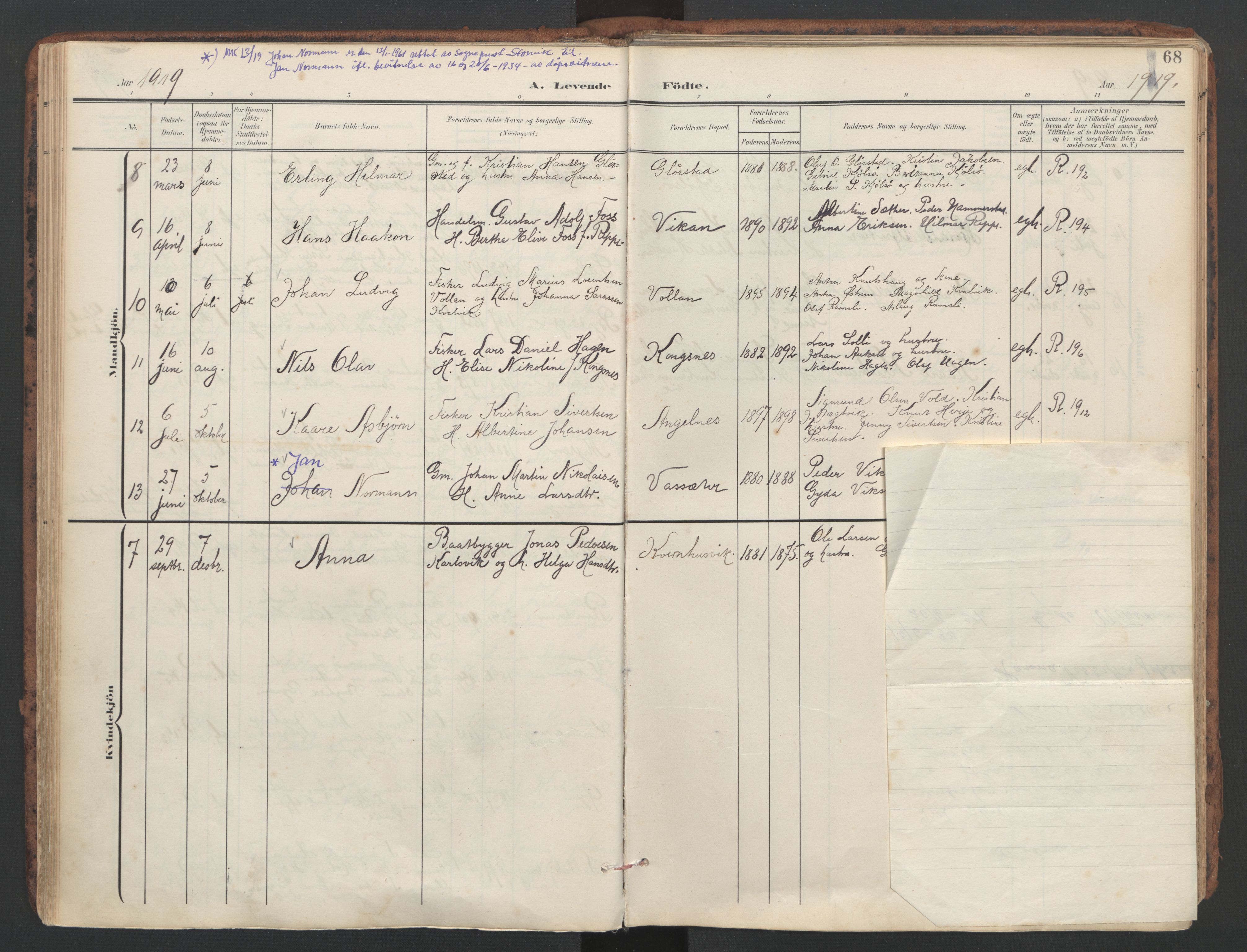 Ministerialprotokoller, klokkerbøker og fødselsregistre - Sør-Trøndelag, SAT/A-1456/634/L0537: Parish register (official) no. 634A13, 1896-1922, p. 68