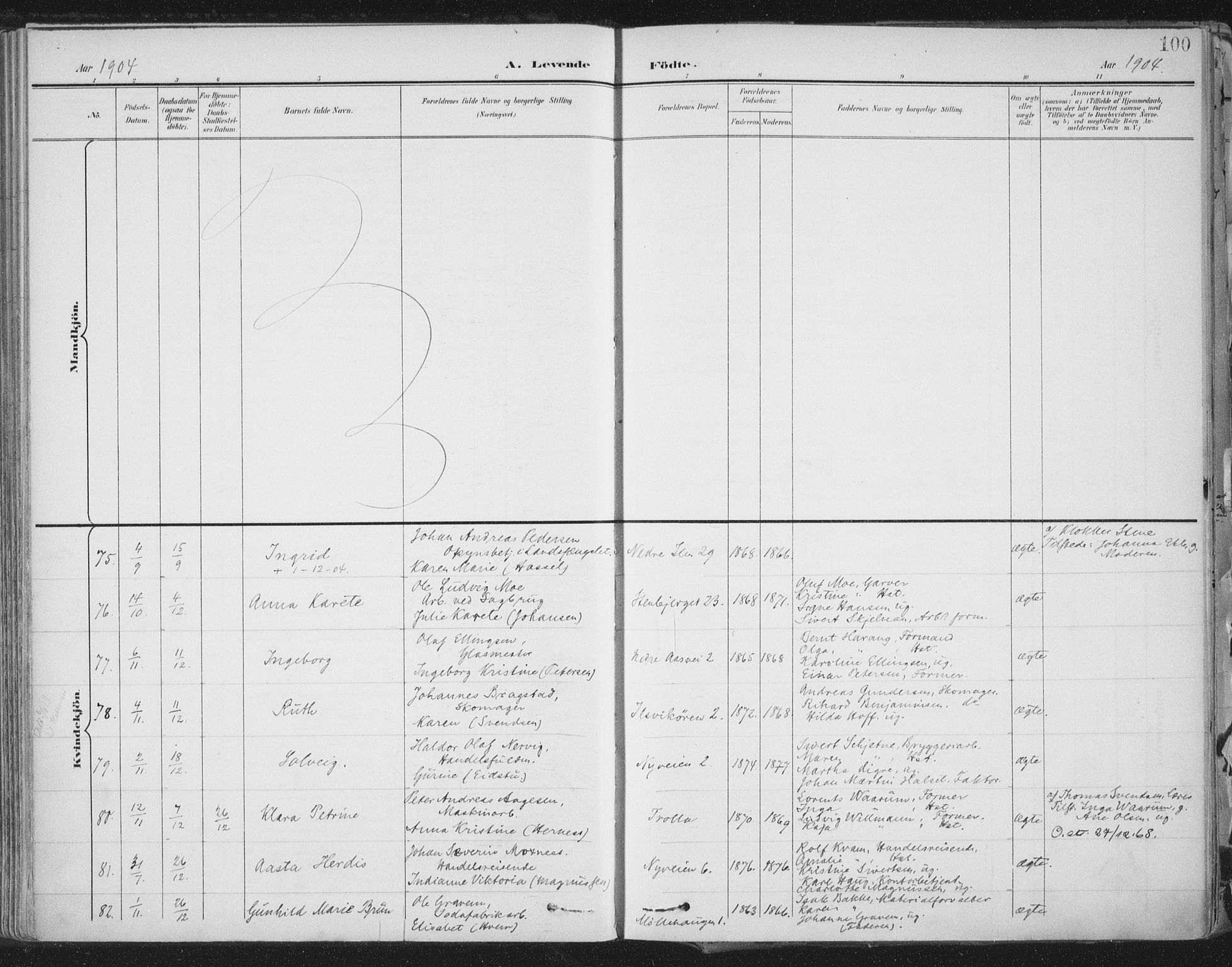 Ministerialprotokoller, klokkerbøker og fødselsregistre - Sør-Trøndelag, SAT/A-1456/603/L0167: Parish register (official) no. 603A06, 1896-1932, p. 100