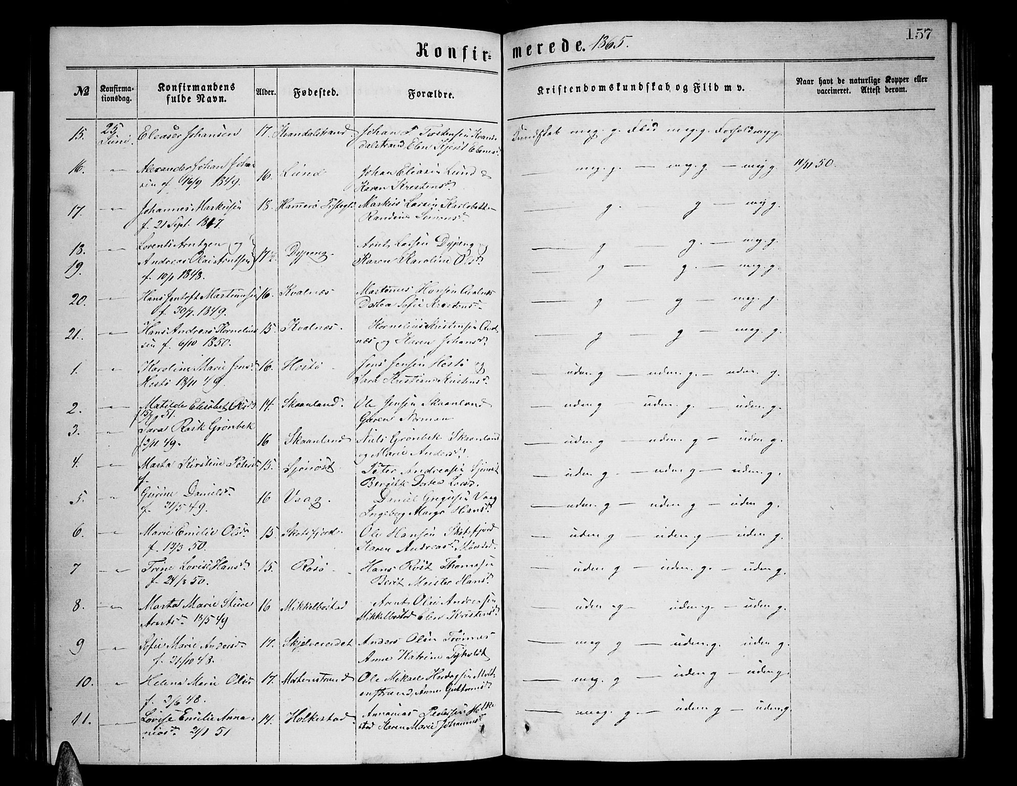 Ministerialprotokoller, klokkerbøker og fødselsregistre - Nordland, SAT/A-1459/855/L0815: Parish register (copy) no. 855C04, 1865-1878, p. 157
