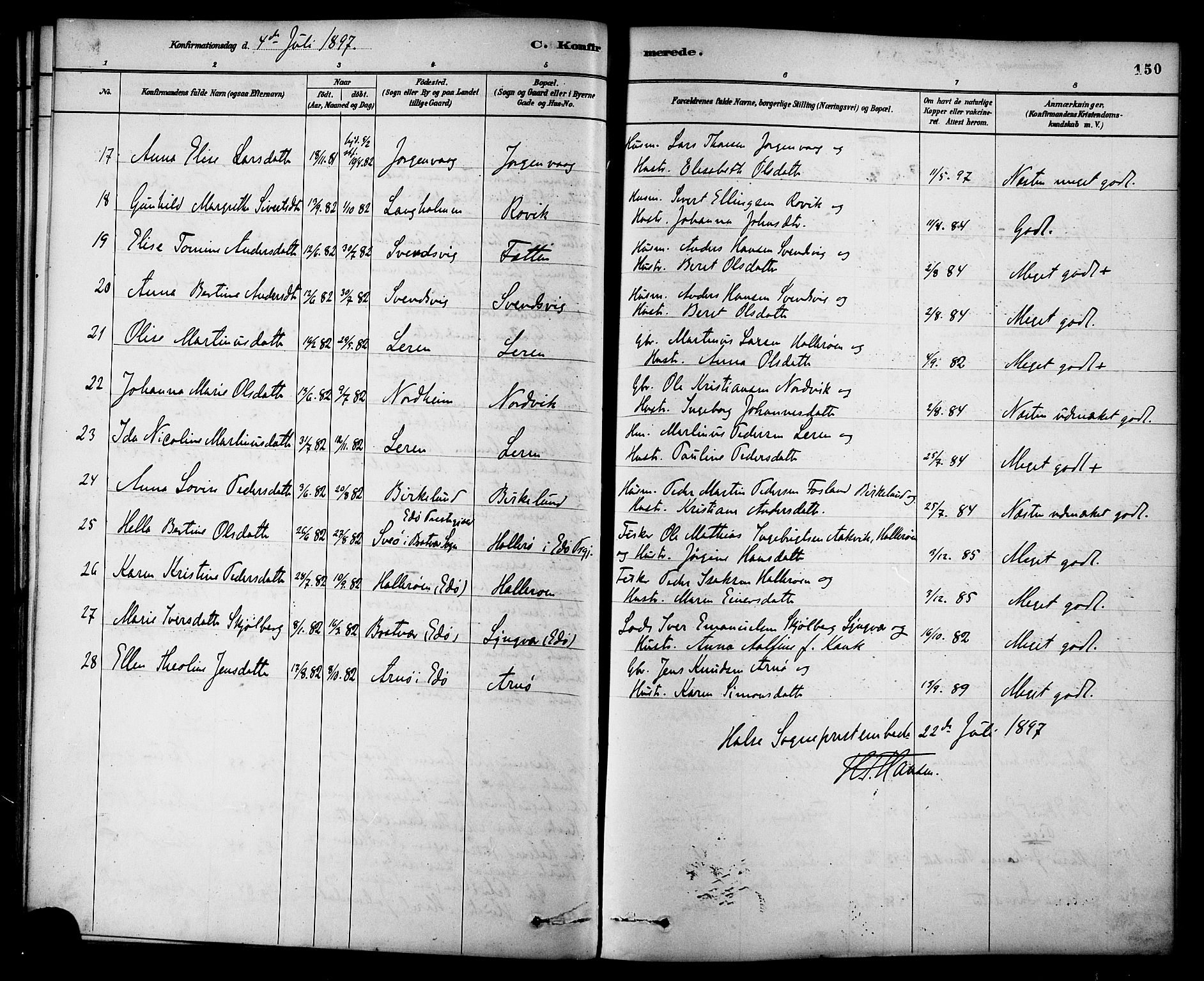 Ministerialprotokoller, klokkerbøker og fødselsregistre - Møre og Romsdal, AV/SAT-A-1454/577/L0896: Parish register (official) no. 577A03, 1880-1898, p. 150