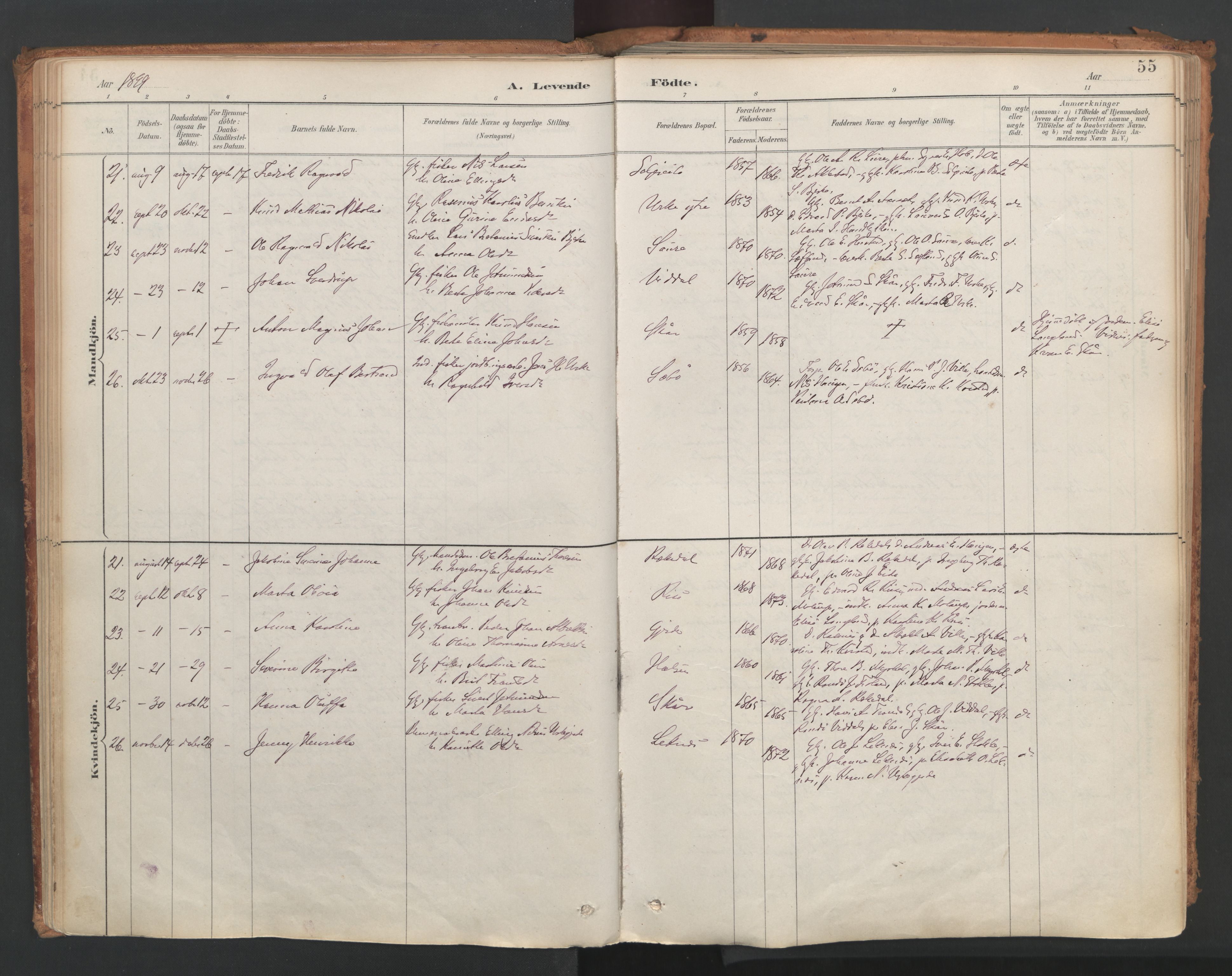 Ministerialprotokoller, klokkerbøker og fødselsregistre - Møre og Romsdal, SAT/A-1454/515/L0211: Parish register (official) no. 515A07, 1886-1910, p. 55