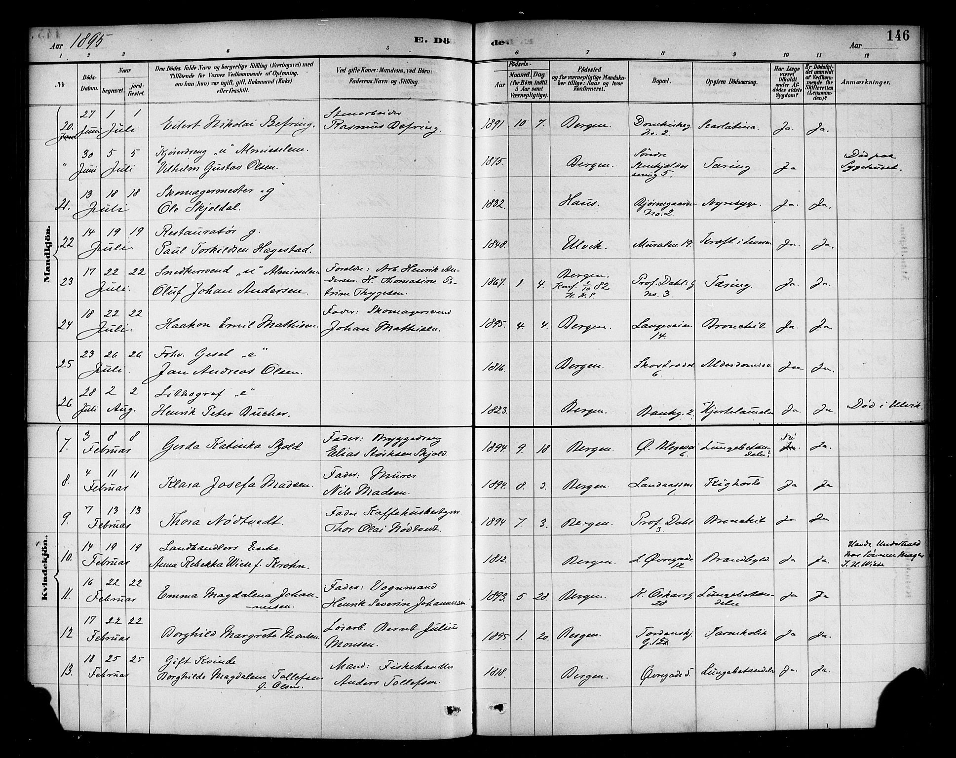 Korskirken sokneprestembete, SAB/A-76101/H/Haa/L0047: Parish register (official) no. E 5, 1884-1910, p. 146