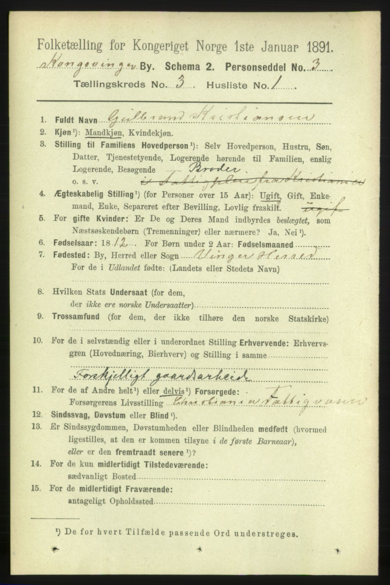 RA, 1891 census for 0402 Kongsvinger, 1891, p. 1133