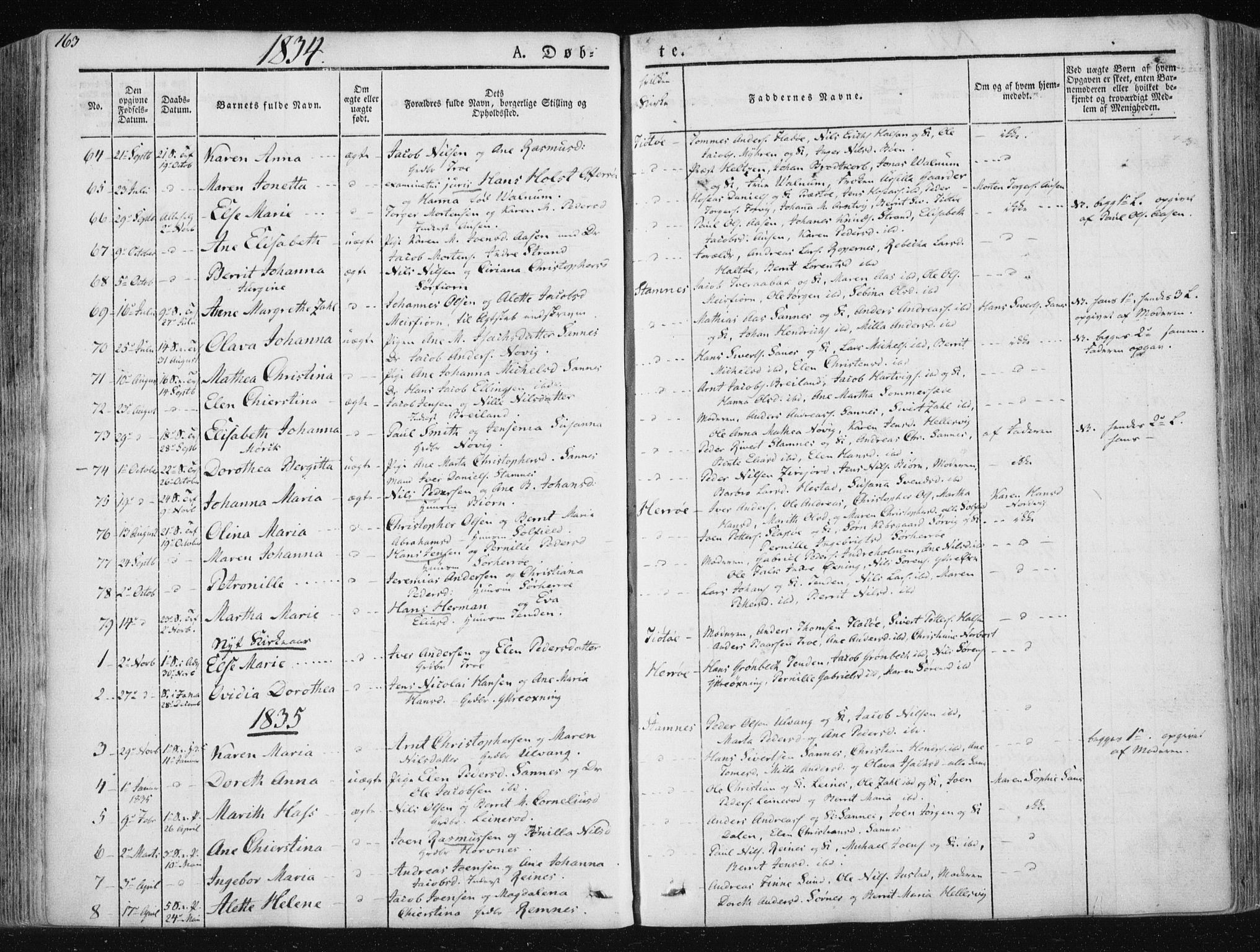 Ministerialprotokoller, klokkerbøker og fødselsregistre - Nordland, SAT/A-1459/830/L0446: Parish register (official) no. 830A10, 1831-1865, p. 163