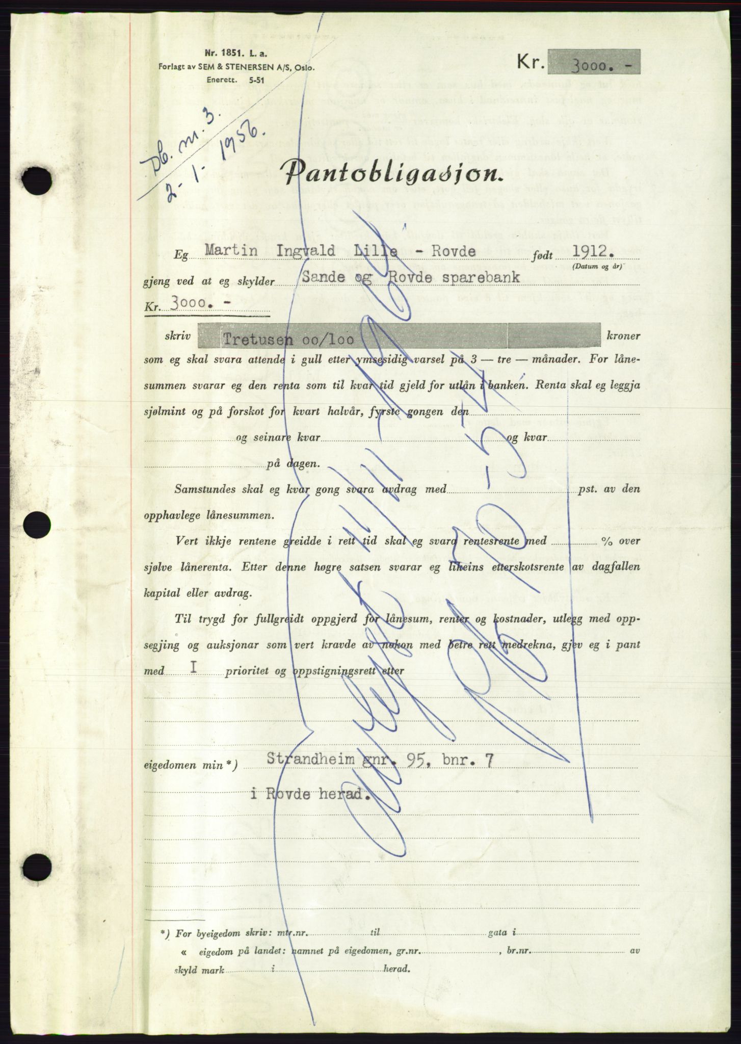 Søre Sunnmøre sorenskriveri, AV/SAT-A-4122/1/2/2C/L0128: Mortgage book no. 16B, 1956-1956, Diary no: : 3/1956
