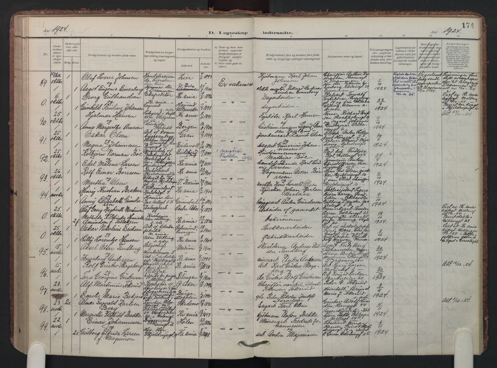 Petrus prestekontor Kirkebøker, AV/SAO-A-10872/F/Fa/L0013: Parish register (official) no. 13, 1911-1925, p. 174