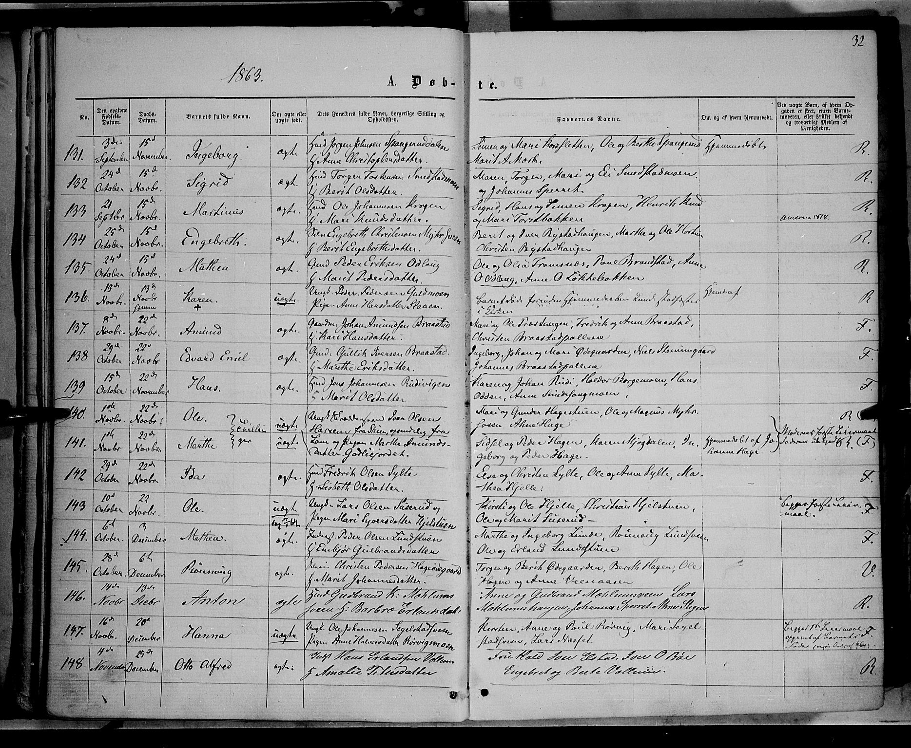 Ringebu prestekontor, AV/SAH-PREST-082/H/Ha/Haa/L0007: Parish register (official) no. 7, 1860-1877, p. 32