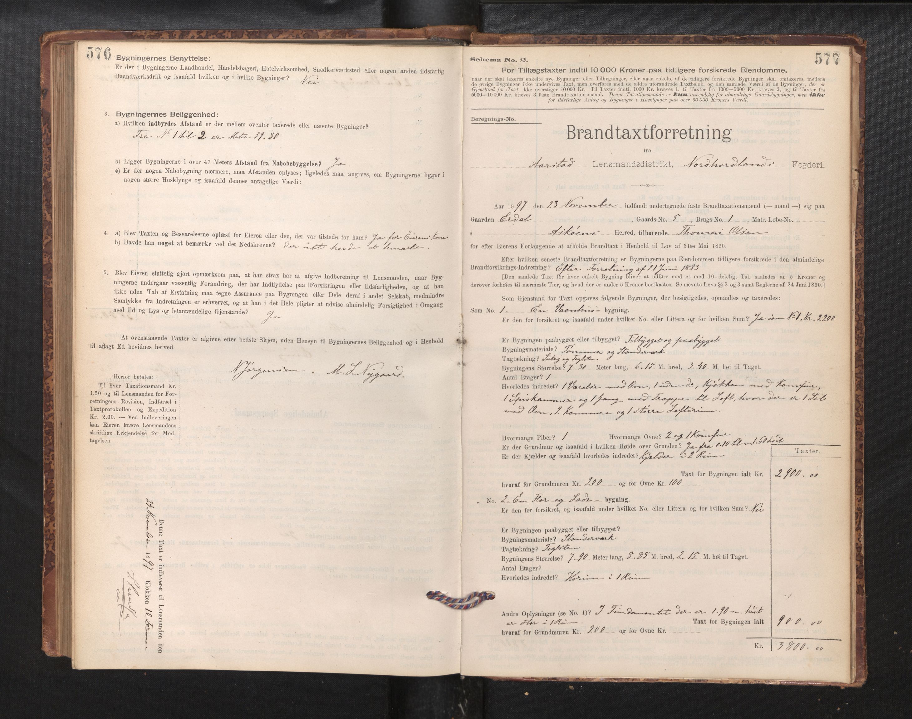 Lensmannen i Årstad, AV/SAB-A-36201/0012/L0011: Branntakstprotokoll,skjematakst, 1895-1901, p. 576-577