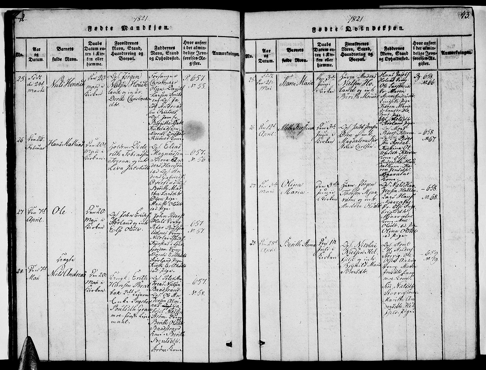 Ministerialprotokoller, klokkerbøker og fødselsregistre - Nordland, AV/SAT-A-1459/820/L0299: Parish register (copy) no. 820C01, 1820-1825, p. 42-43