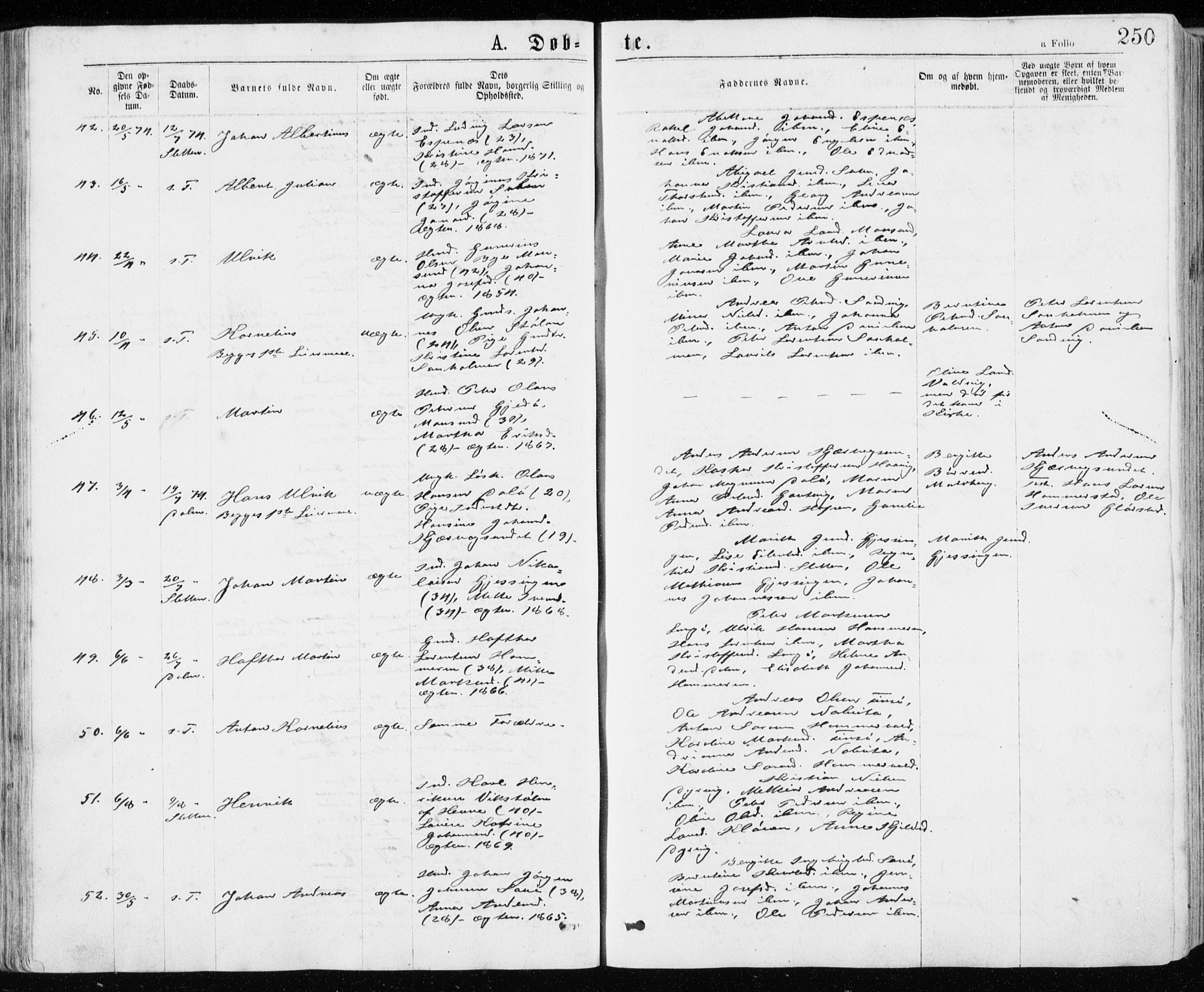 Ministerialprotokoller, klokkerbøker og fødselsregistre - Sør-Trøndelag, AV/SAT-A-1456/640/L0576: Parish register (official) no. 640A01, 1846-1876, p. 250