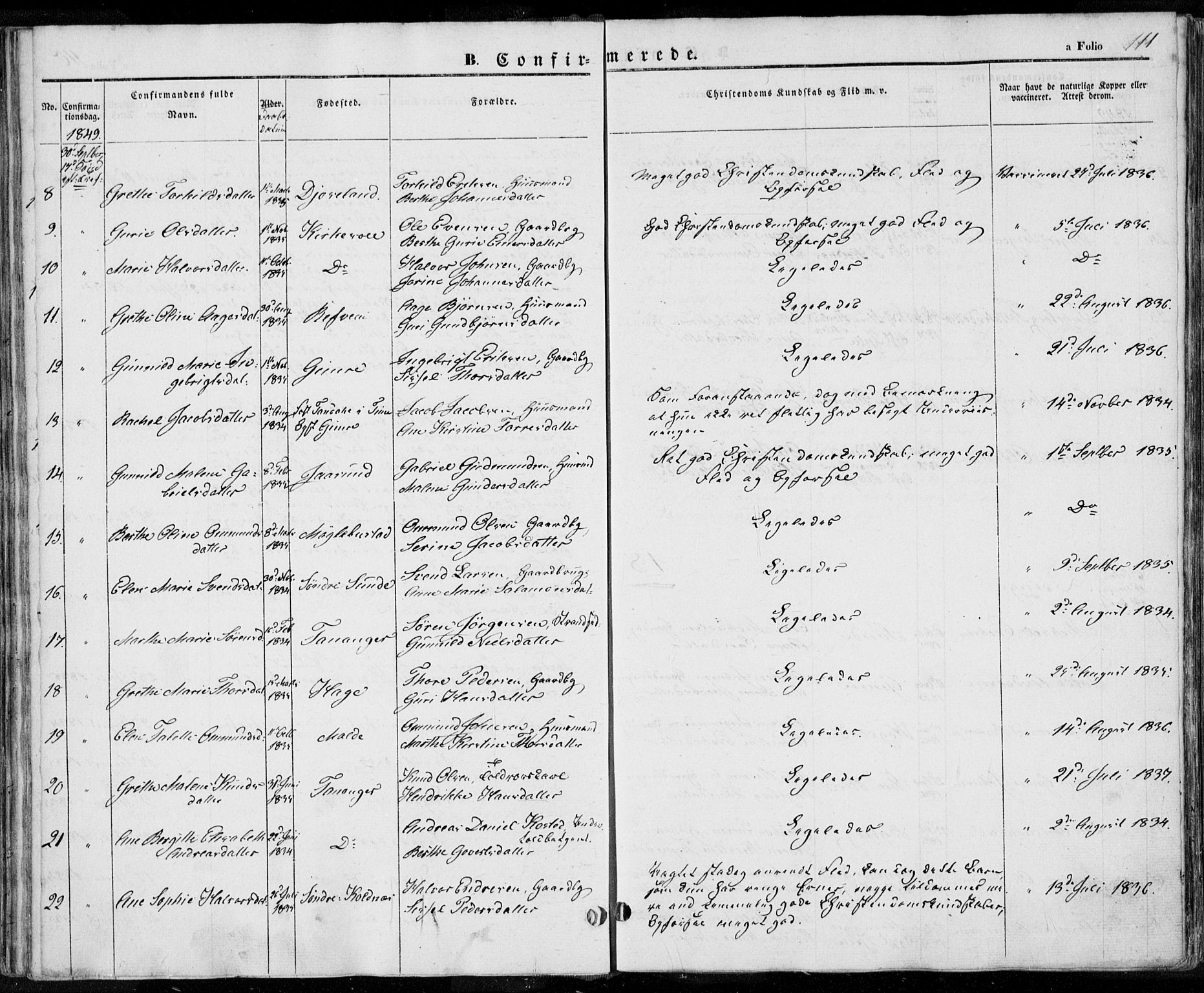 Håland sokneprestkontor, AV/SAST-A-101802/001/30BA/L0006: Parish register (official) no. A 6, 1842-1853, p. 111