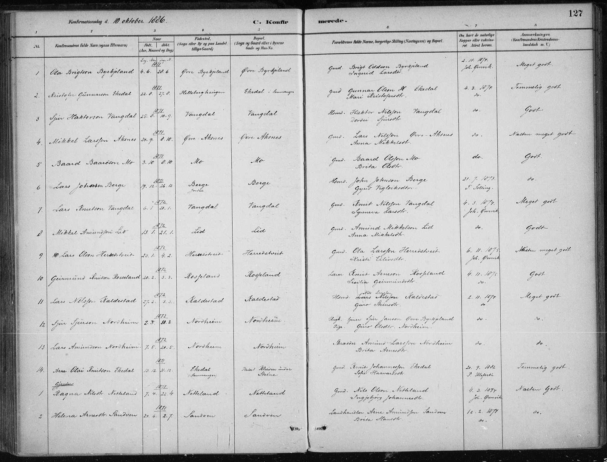 Kvam sokneprestembete, SAB/A-76201/H/Haa: Parish register (official) no. B  1, 1880-1908, p. 127