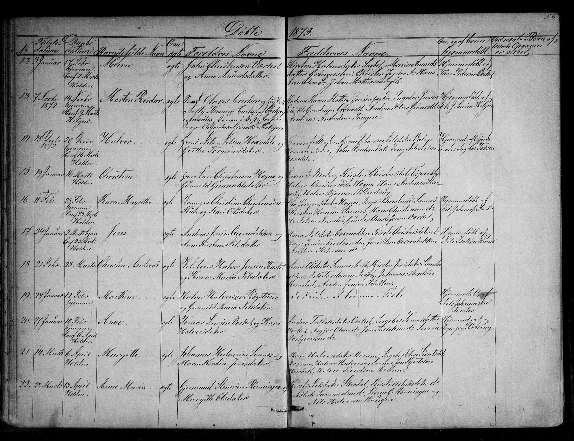 Holla kirkebøker, AV/SAKO-A-272/G/Ga/L0004: Parish register (copy) no. I 4, 1867-1890, p. 58