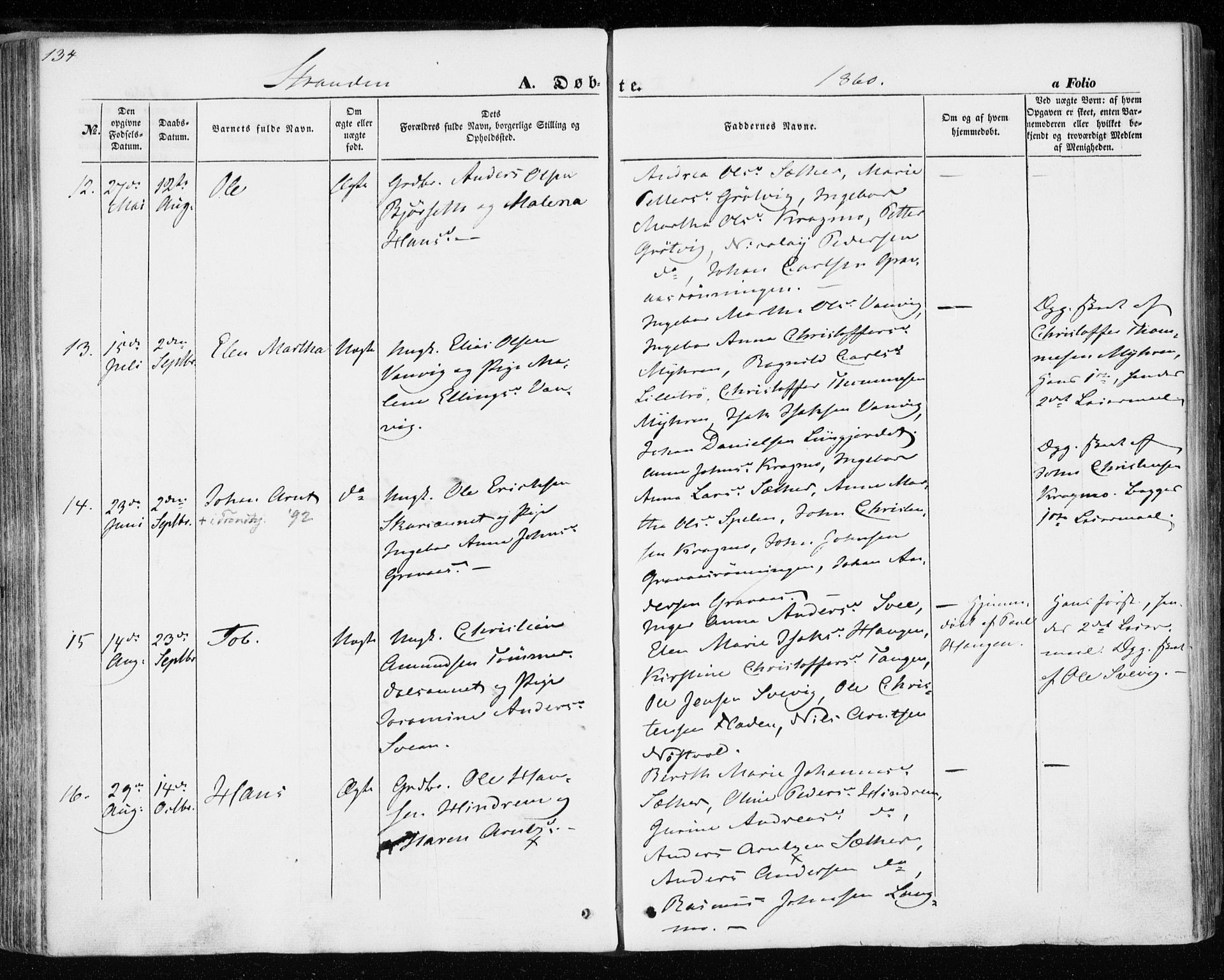 Ministerialprotokoller, klokkerbøker og fødselsregistre - Nord-Trøndelag, SAT/A-1458/701/L0008: Parish register (official) no. 701A08 /2, 1854-1863, p. 134