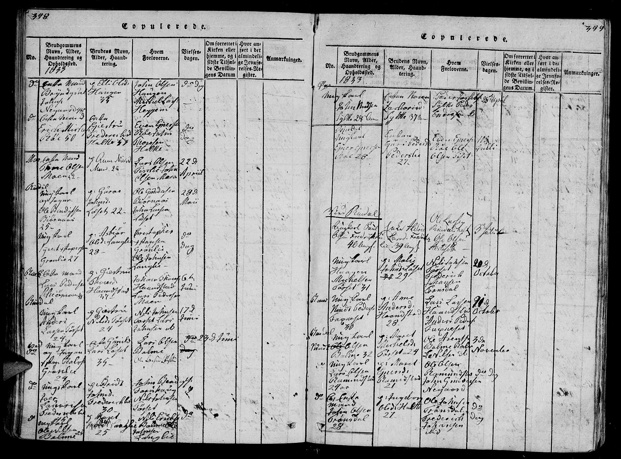 Ministerialprotokoller, klokkerbøker og fødselsregistre - Møre og Romsdal, AV/SAT-A-1454/595/L1050: Parish register (copy) no. 595C02, 1819-1834, p. 398-399