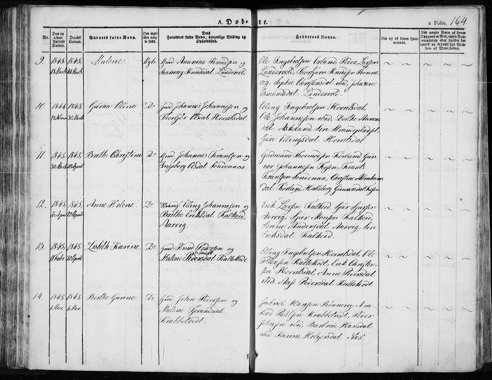 Tysvær sokneprestkontor, AV/SAST-A -101864/H/Ha/Haa/L0001: Parish register (official) no. A 1.1, 1831-1856, p. 164