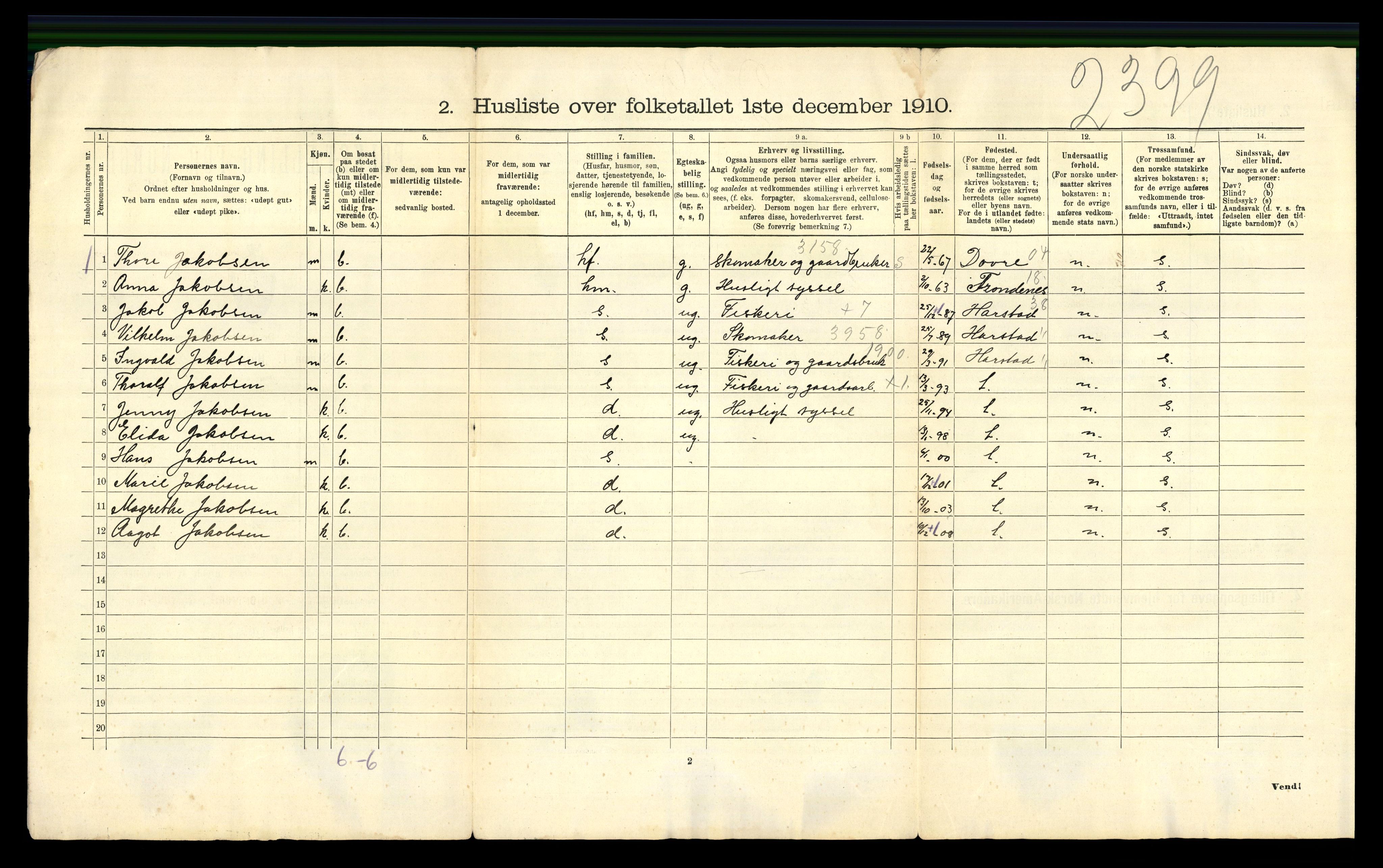 RA, 1910 census for Evenes, 1910, p. 42